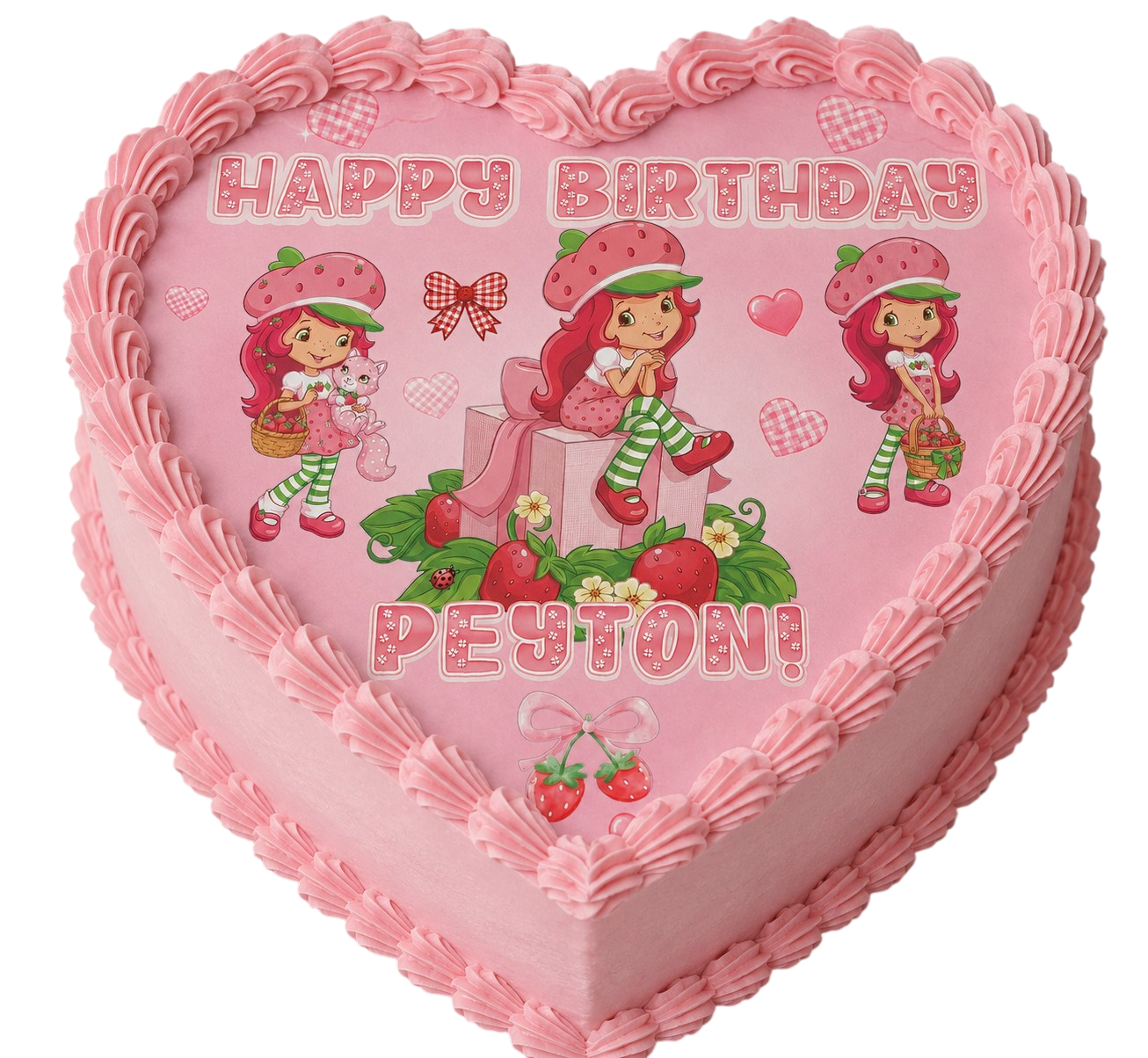 Strawberry Shortcake Heart Shaped – Birthday Frosting Sheet Image - Personalized Edible Cake Topper | Custom Icing Sheet | Birthday Cake Decoration