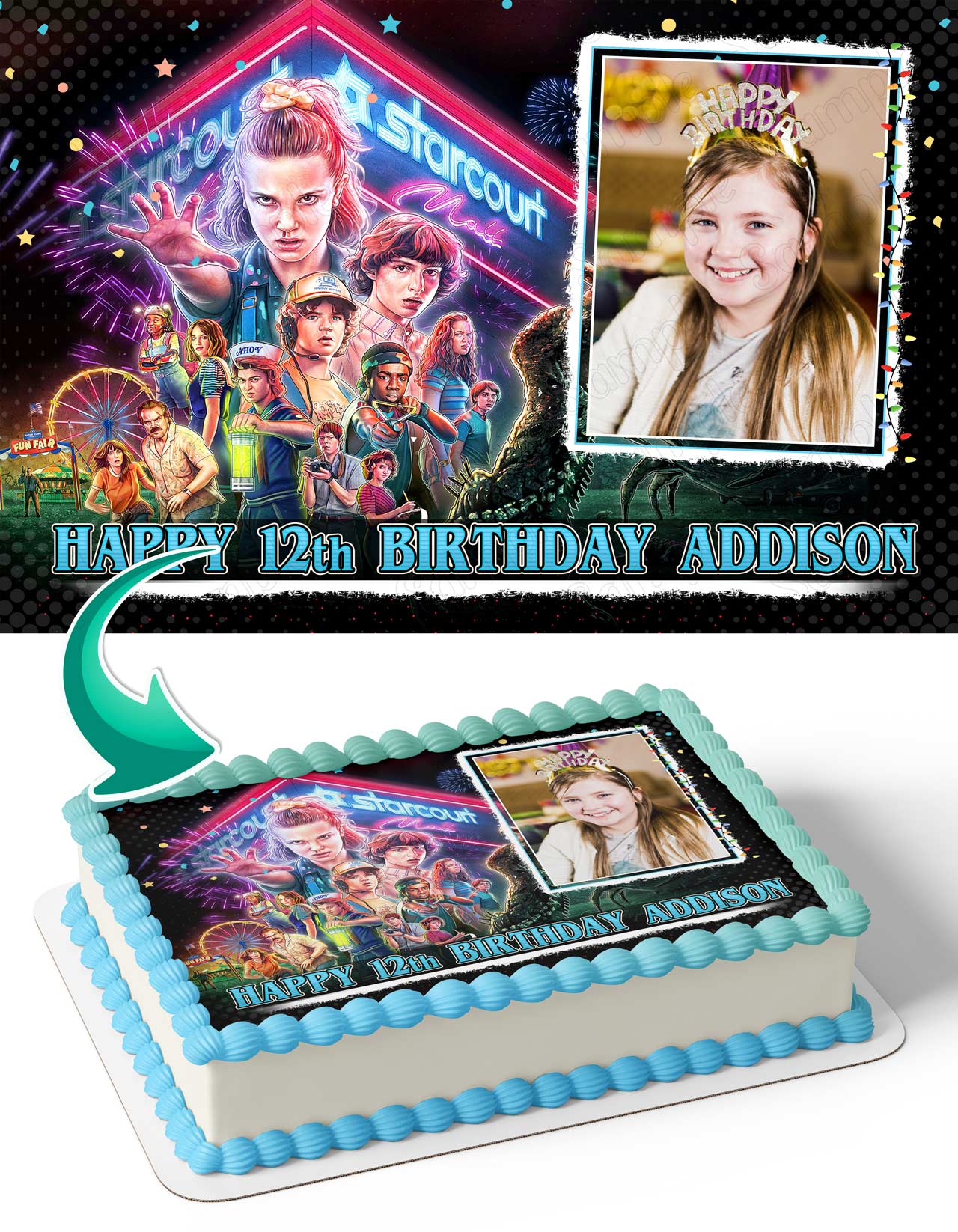 Stranger Boys Girls Things Photo Frame – Birthday Image - Personalized Edible Cake Topper | Custom Icing Sheet | Birthday Cake Decoration