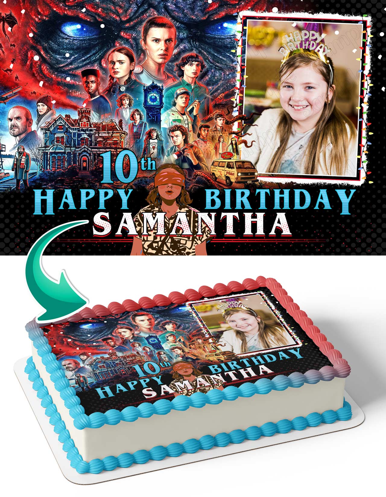 Stranger Boys Things Photo Frame – Birthday Image - Personalized Edible Cake Topper | Custom Icing Sheet | Birthday Cake Decoration