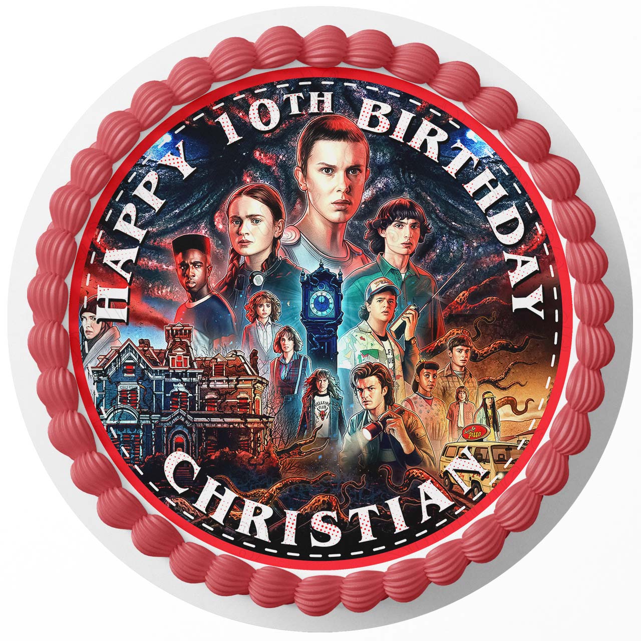 Stranger World and Things Round – Icing Sheet Birthday - Personalized Edible Cake Topper | Custom Icing Sheet | Birthday Cake Decoration
