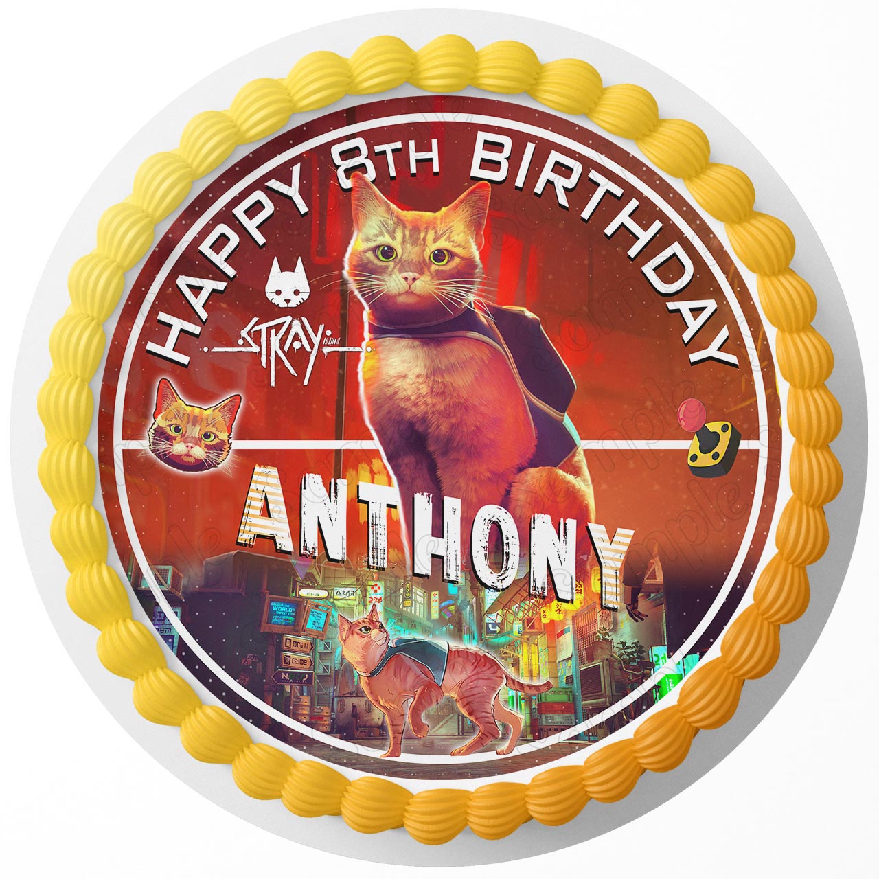 Stray Video Game Round – Icing Sheet Birthday - Personalized Edible Cake Topper | Custom Icing Sheet | Birthday Cake Decoration | Photo Cake Image