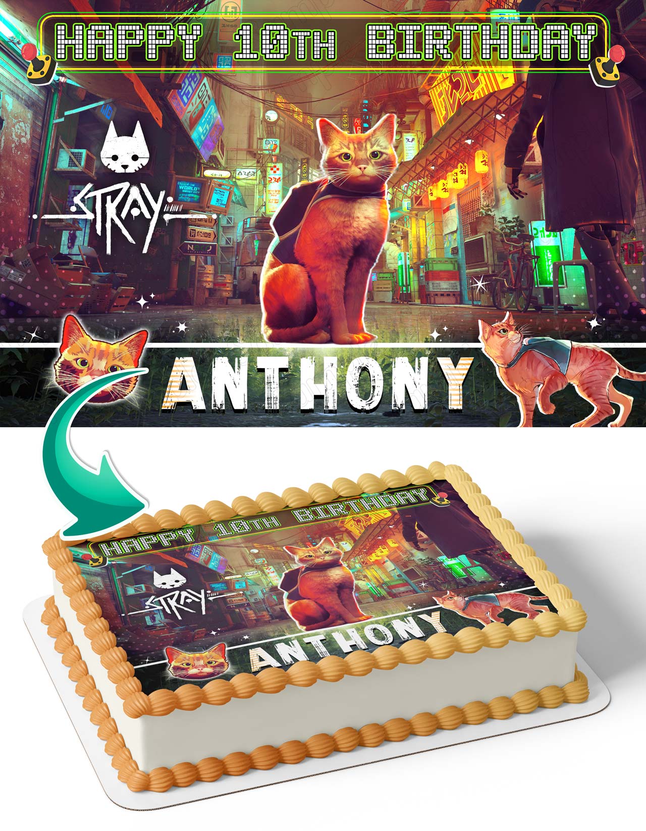 Stray Video Game Edible Cake Topper