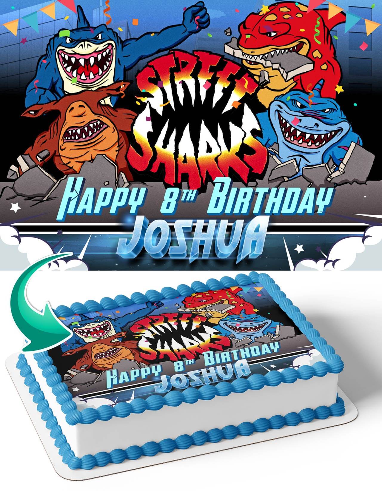 Street Sharks Personalized Edible Image Cake 