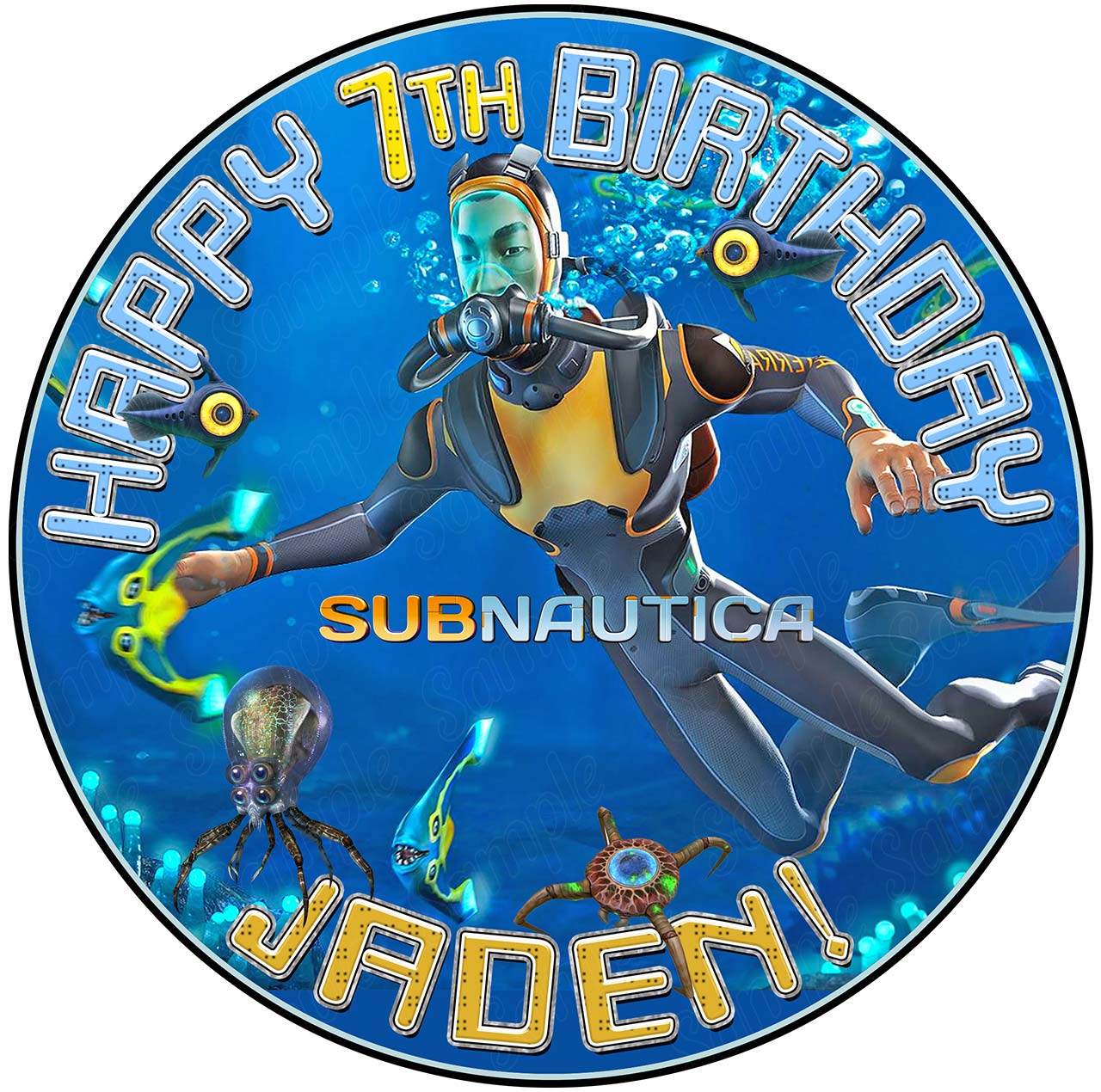 Subnautica Round – Icing Sheet Birthday - Personalized Edible Cake Topper | Custom Icing Sheet | Birthday Cake Decoration | Photo Cake Image