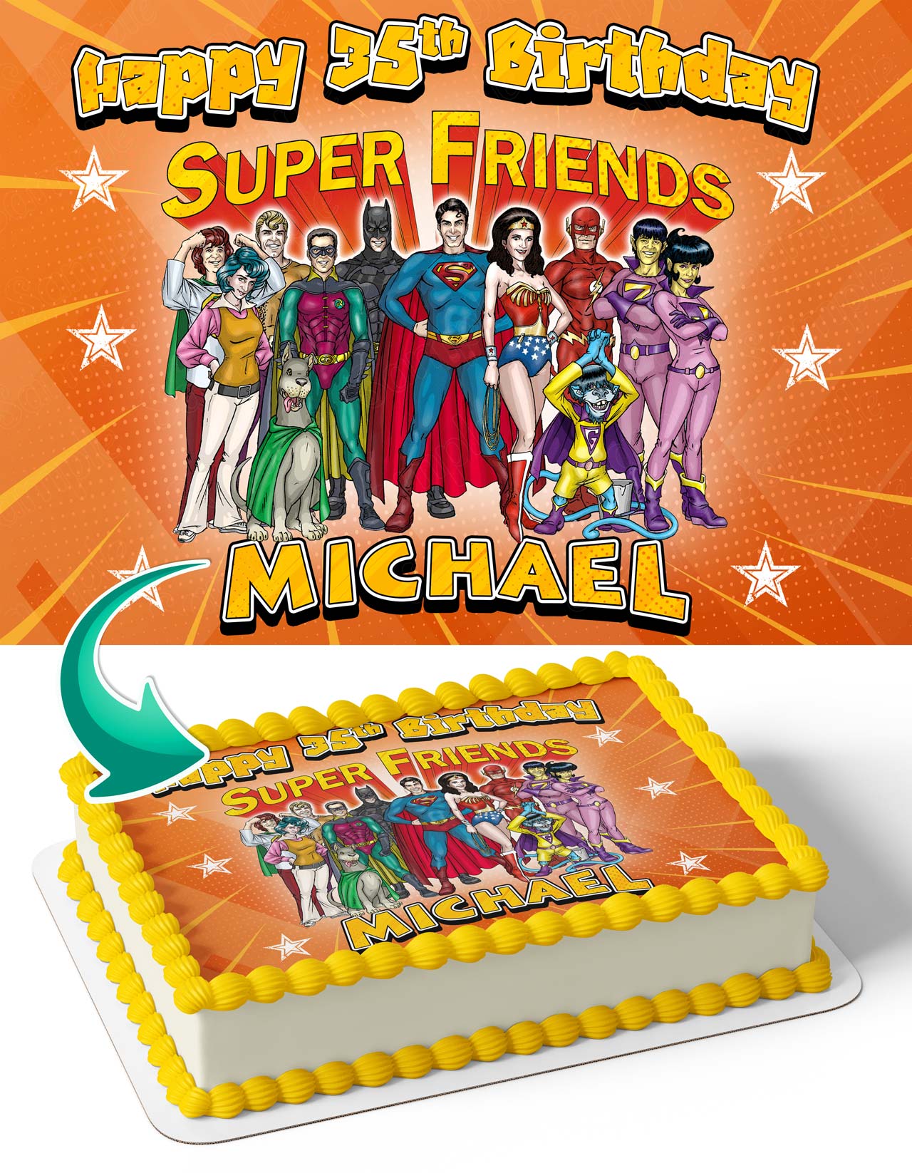 Super Friends Vintage Old Super Heroes Edible Cake Topper