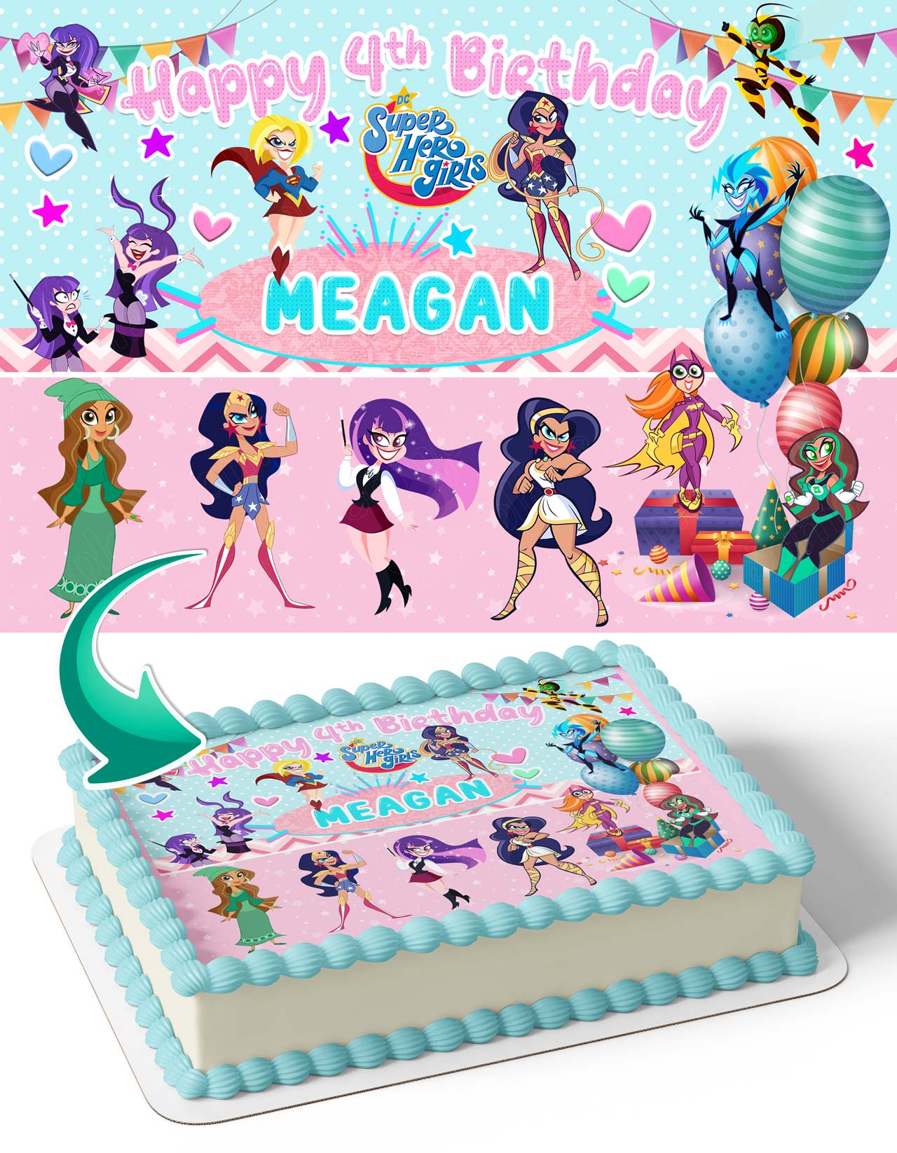 Super Hero Girl Pink Cute Edible Cake Topper