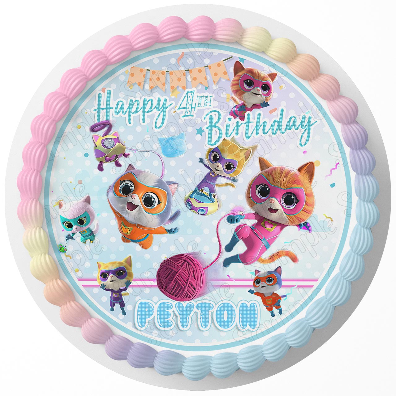 Super Kitties Round – Icing Sheet Birthday - Personalized Edible Cake Topper | Custom Icing Sheet | Birthday Cake Decoration | Photo Cake Image