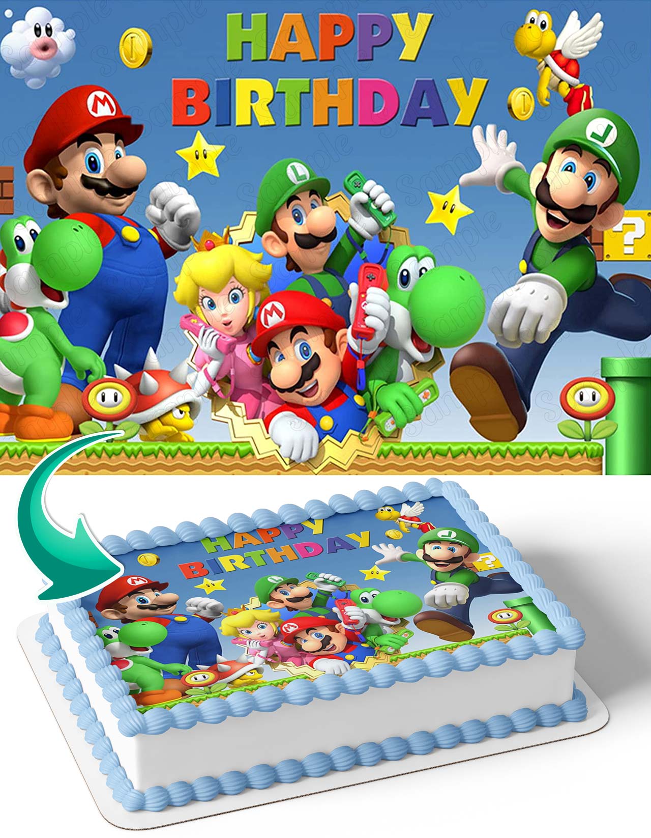 Super Brother Maro Bros Luigi World Edible Cake Topper