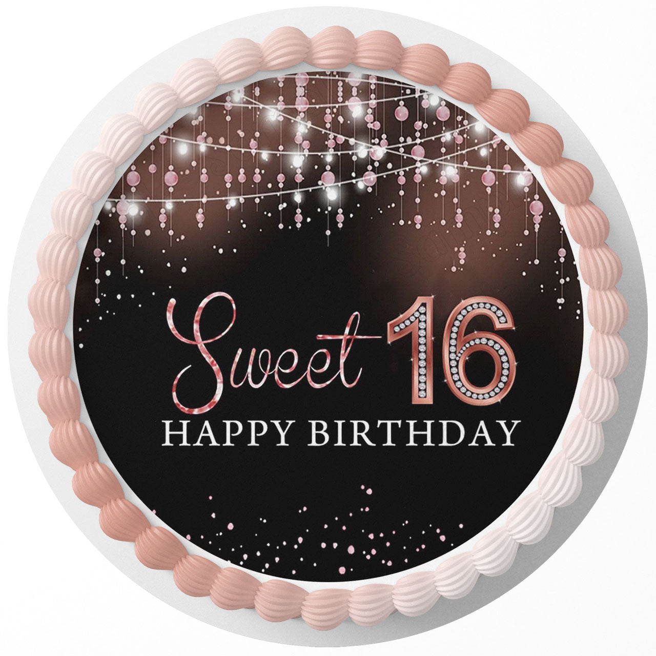 Sweet 16 Black Pink FKS Round – Icing Sheet Birthday - Personalized Edible Cake Topper | Custom Icing Sheet | Birthday Cake Decoration