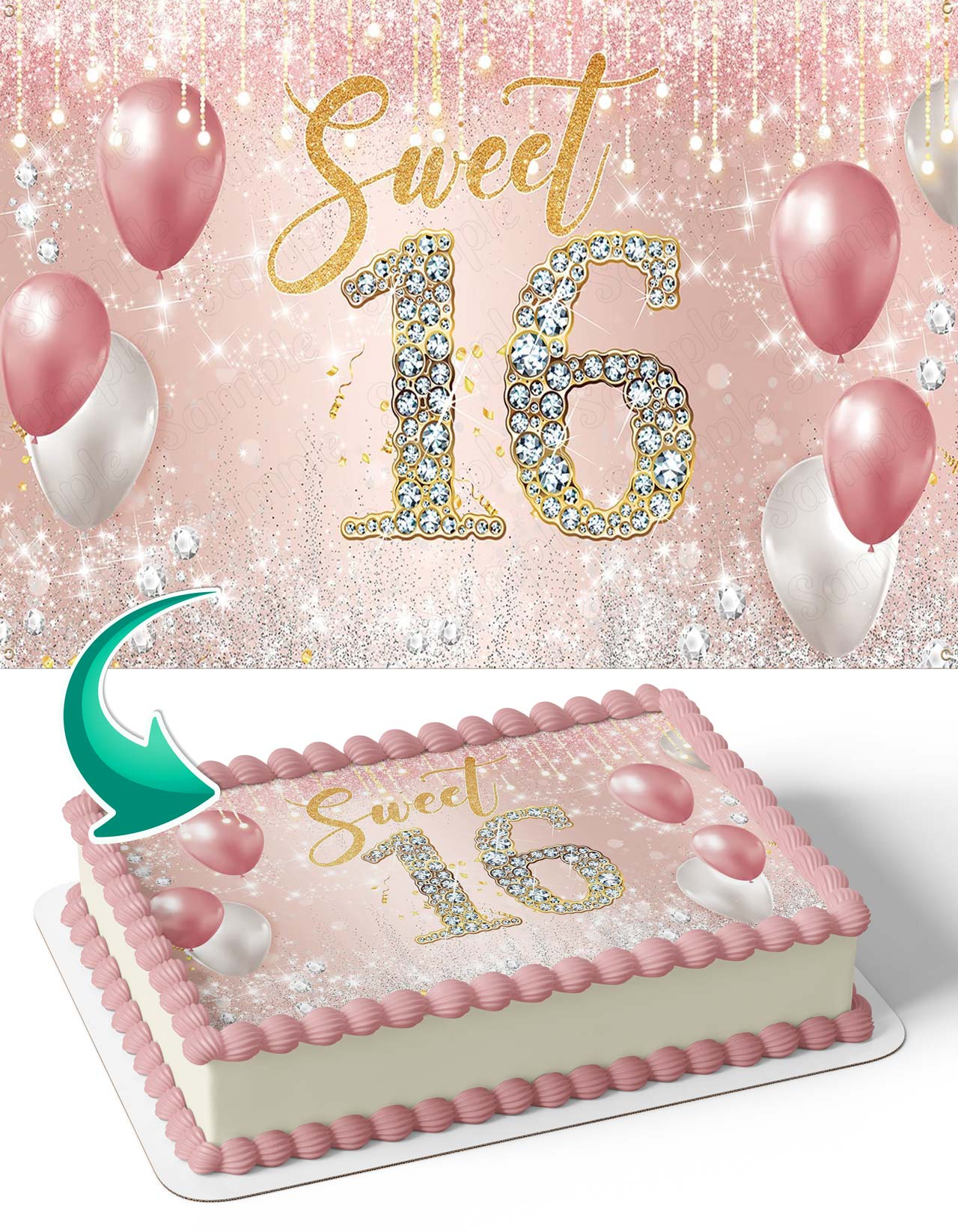 Sweet 16 Gold Rose Edible Cake Topper