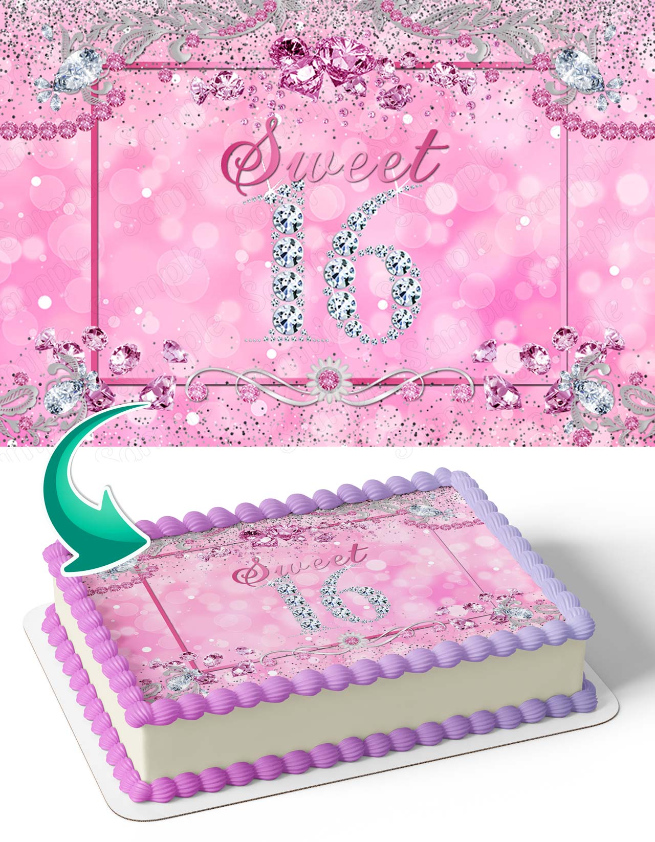 Sweet 16 Pink Party  SW16 Edible Cake Topper