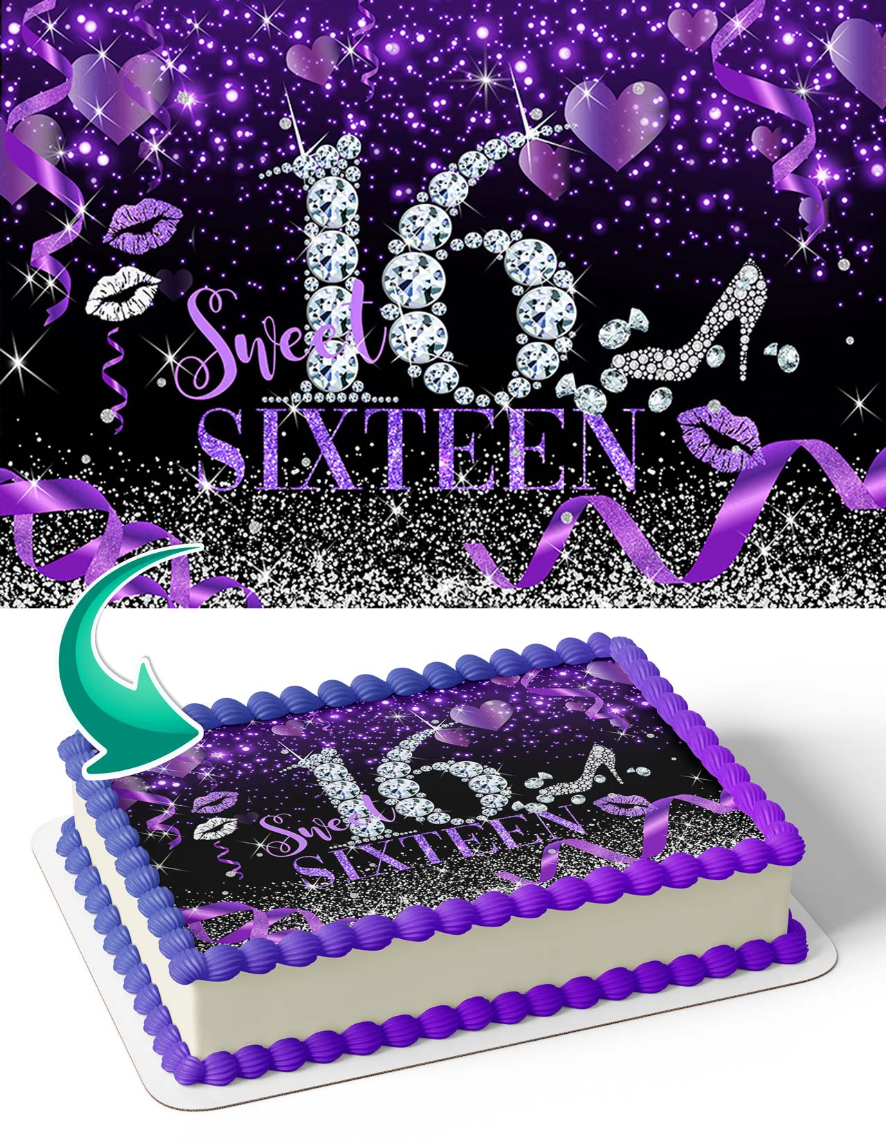 Sweet 16 Purple Party SP16 Edible Cake Topper