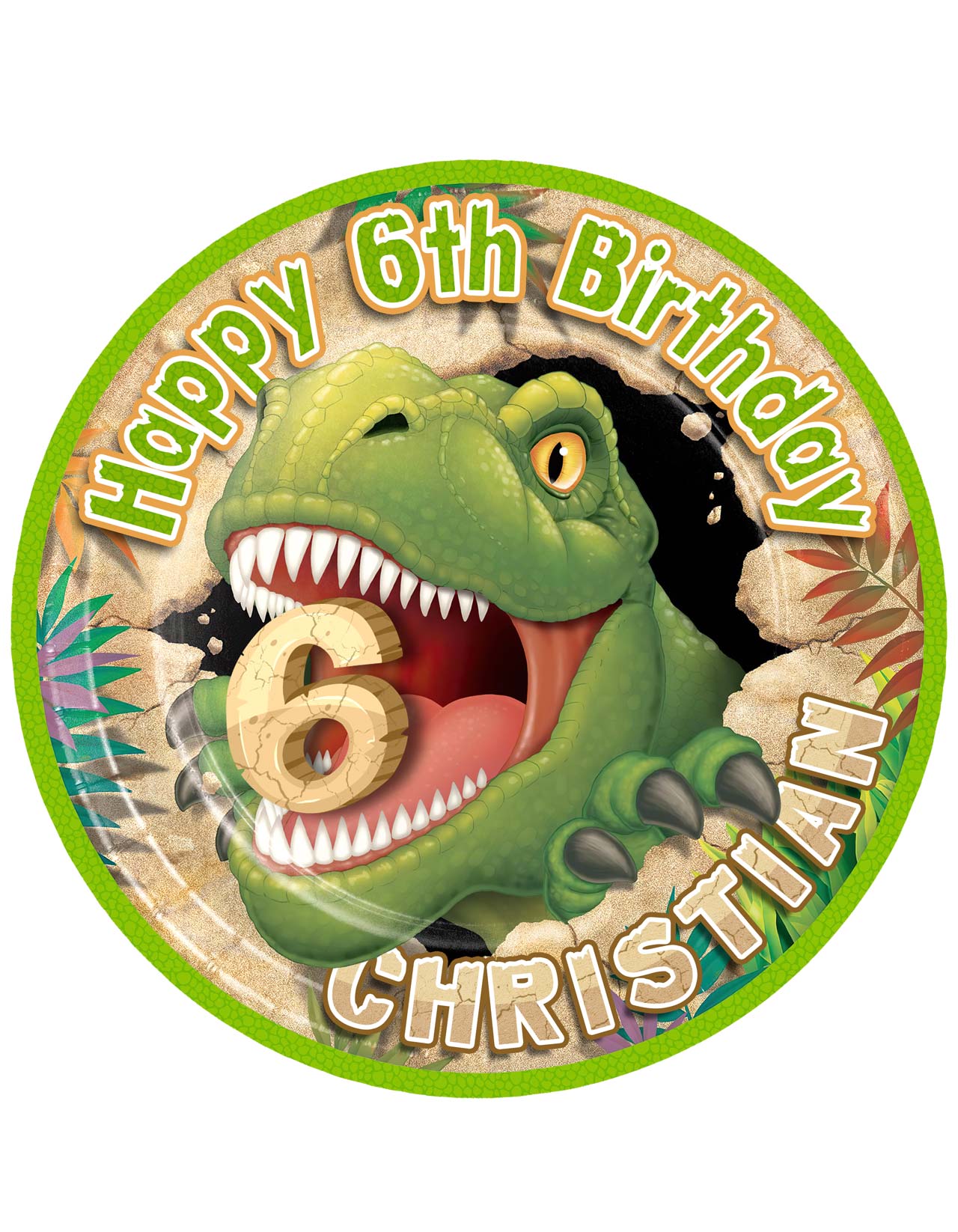 TRex Dinosaur Tyrannosaurus Round – Icing Sheet Birthday - Personalized Edible Cake Topper | Custom Icing Sheet | Birthday Cake Decoration