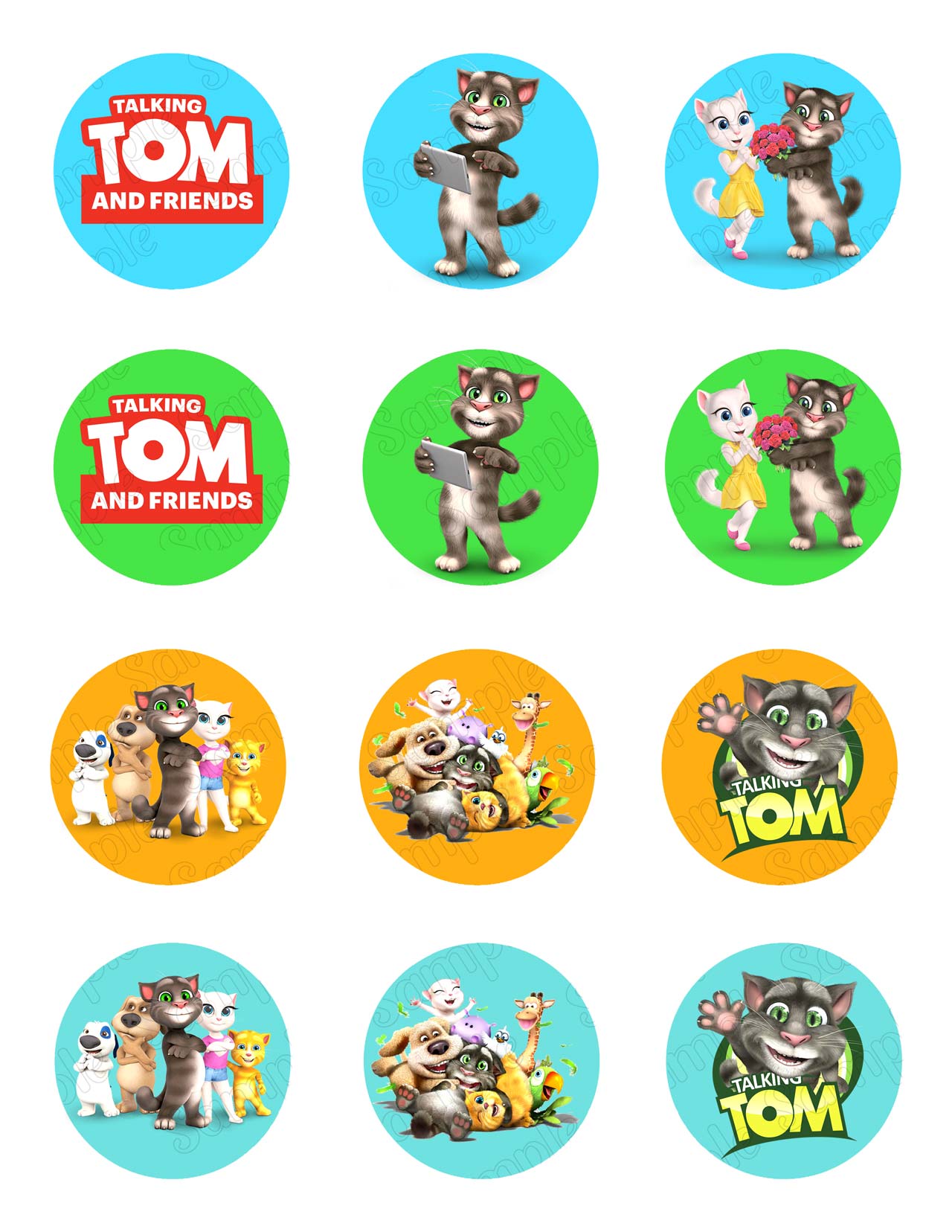 Talking Tom And Friends Edible Cupcake Toppers – Round Icing Shee - Edible Cake Topper | Icing Sheet | Birthday Cake Decoration