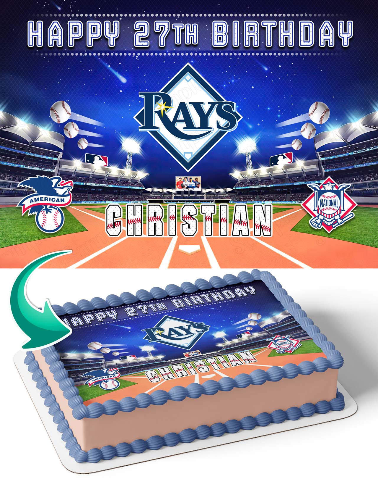 Tampa Bay Rays Baseball Edible Cake Topper