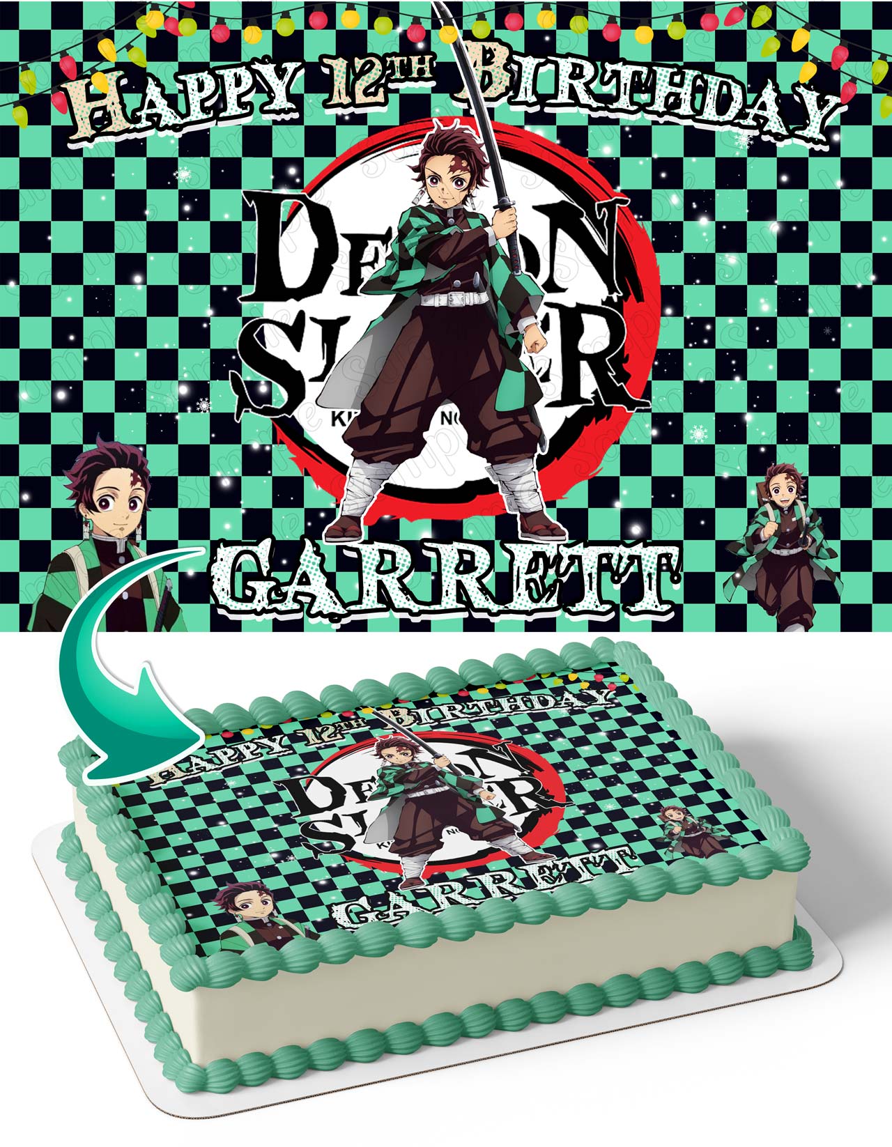 Tanjiro Kamado Demon Figher Kids Slayer Edible Cake Topper