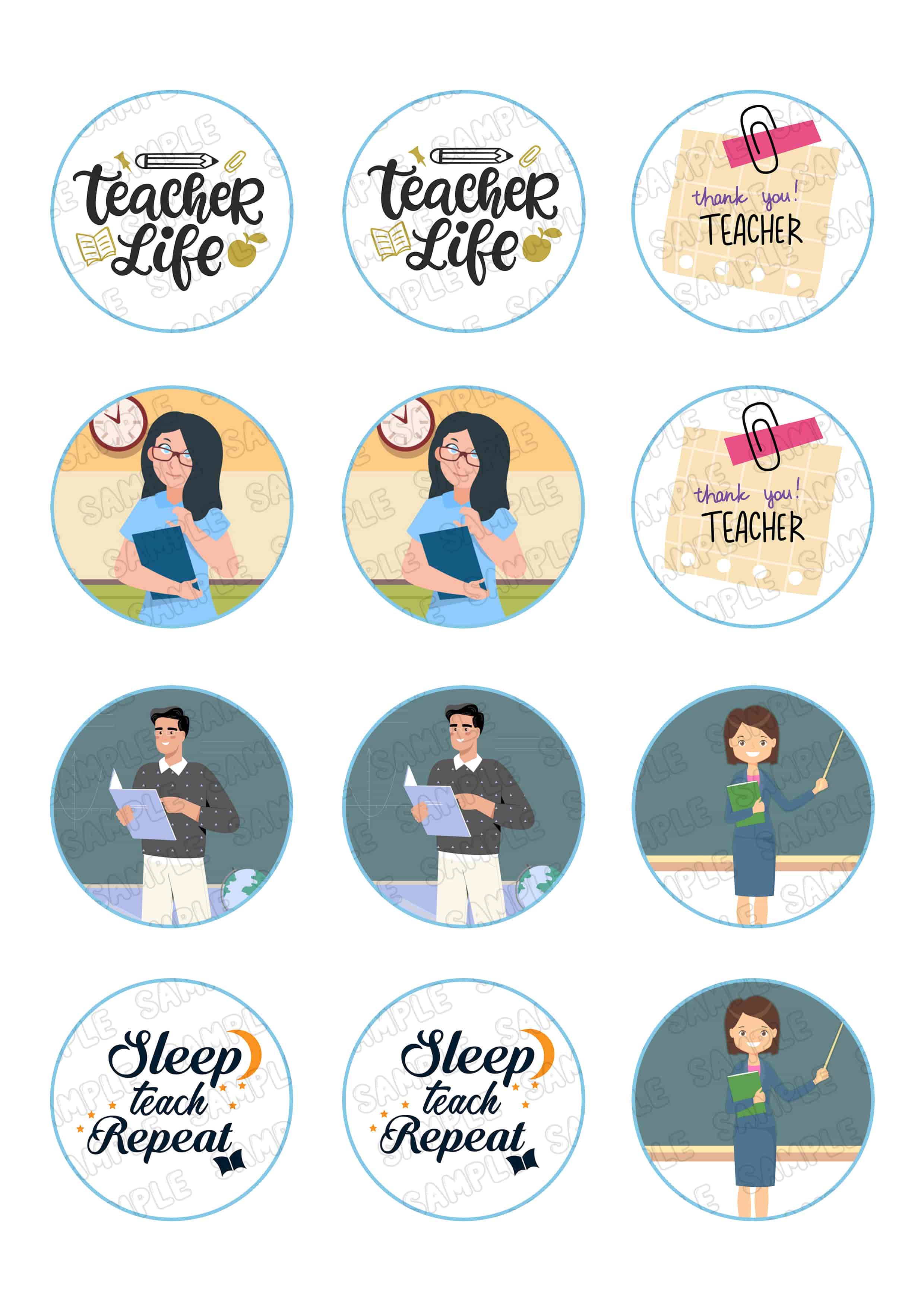 Teacher Edible Cupcake Toppers – Round Icing Sheet Birthday Party - Edible Cake Topper | Icing Sheet | Birthday Cake Decoration