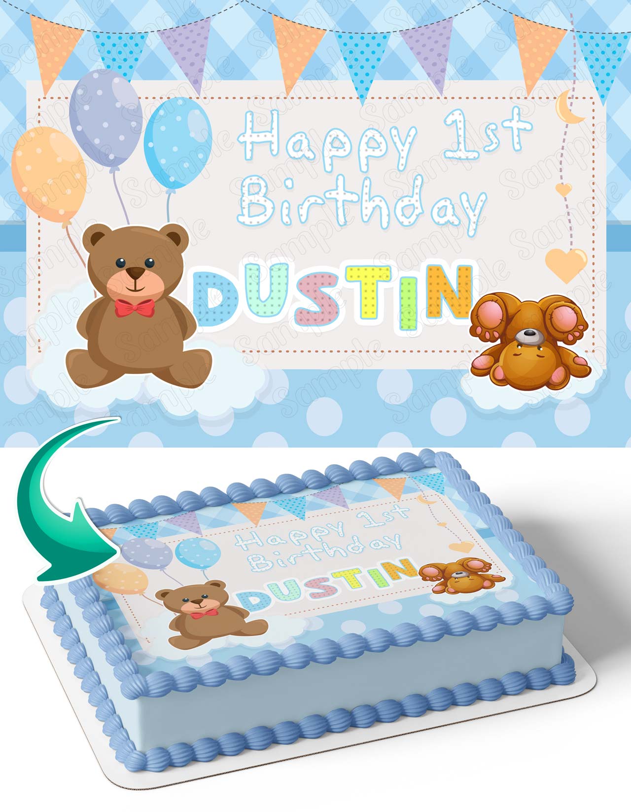 Teddy Bear Baby Shower Birthday Edible Cake Topper