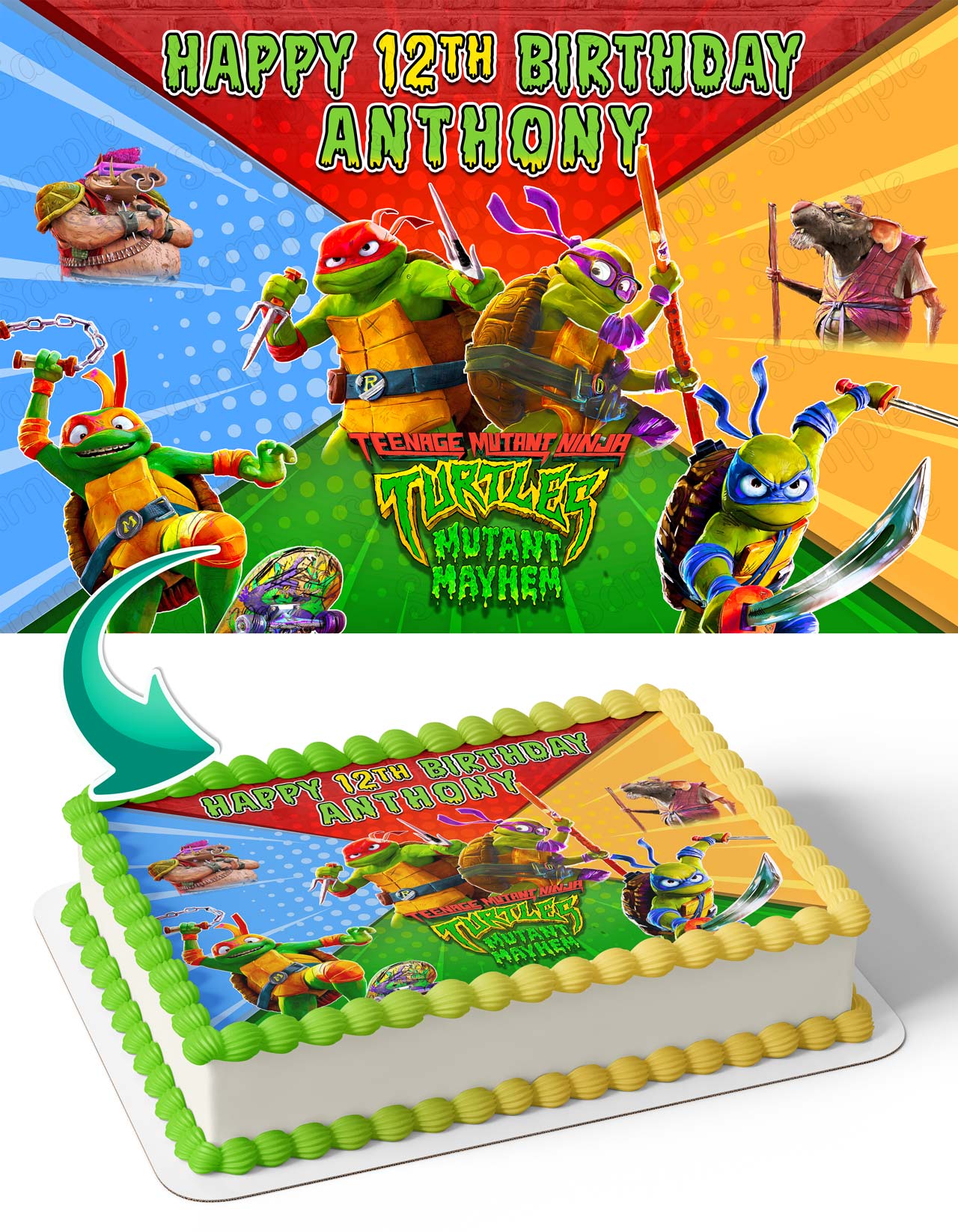 Teenage Mutant Ninja Turtles Mayhem Themed Edible Cake Topper