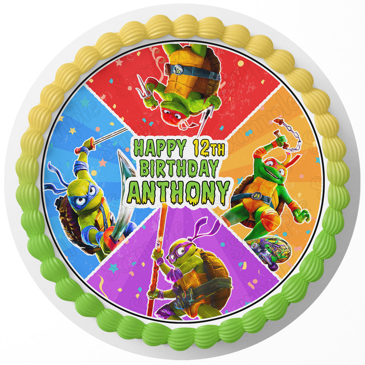 Teenage Mutant Ninja Mutant Green Kids Round – Icing Sheet Birthd - Personalized Edible Cake Topper | Custom Icing Sheet | Birthday Cake Decoration