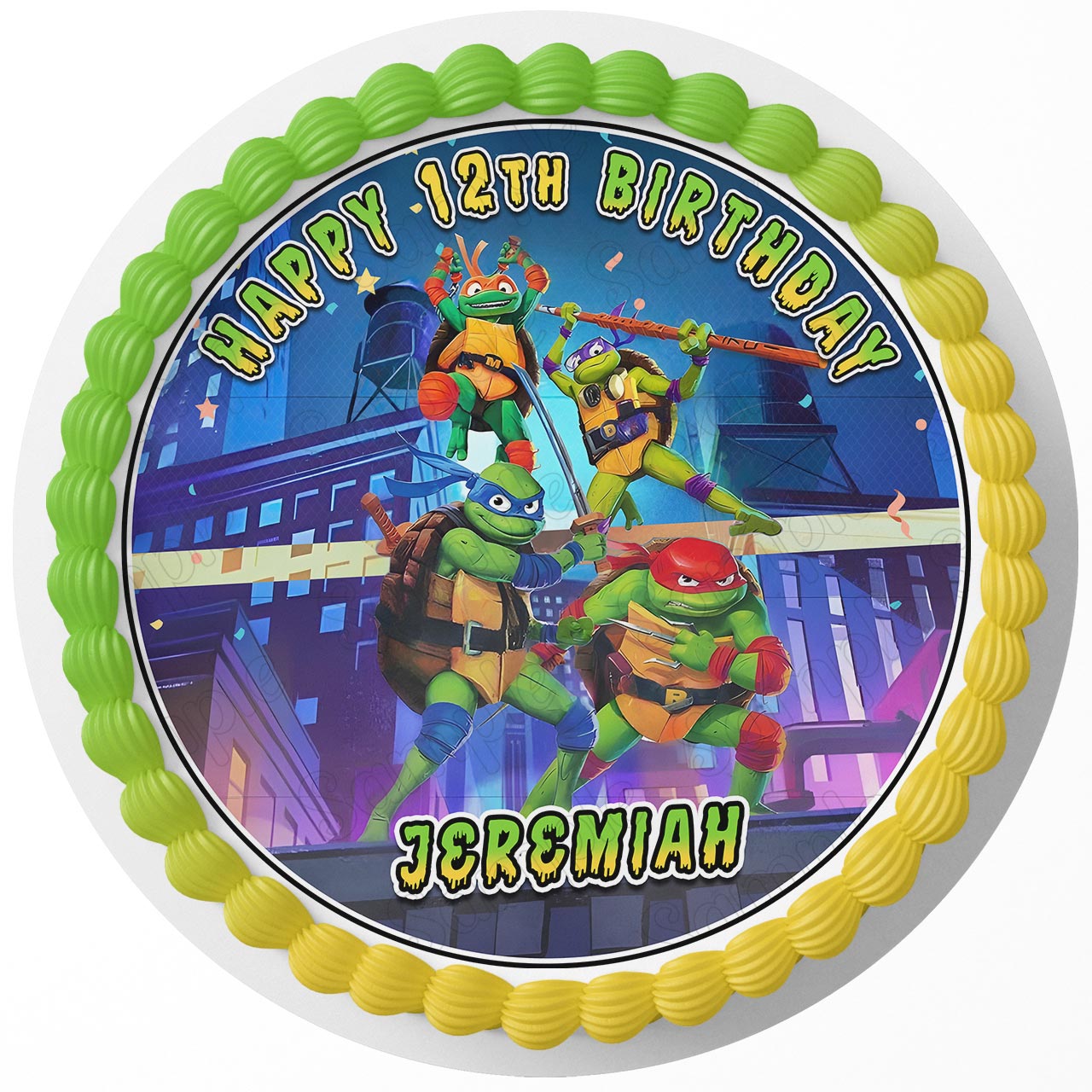 Teenage Mutant Ninja Mutant Mayhem Green Round – Icing Sheet Birt - Personalized Edible Cake Topper | Custom Icing Sheet | Birthday Cake Decoration