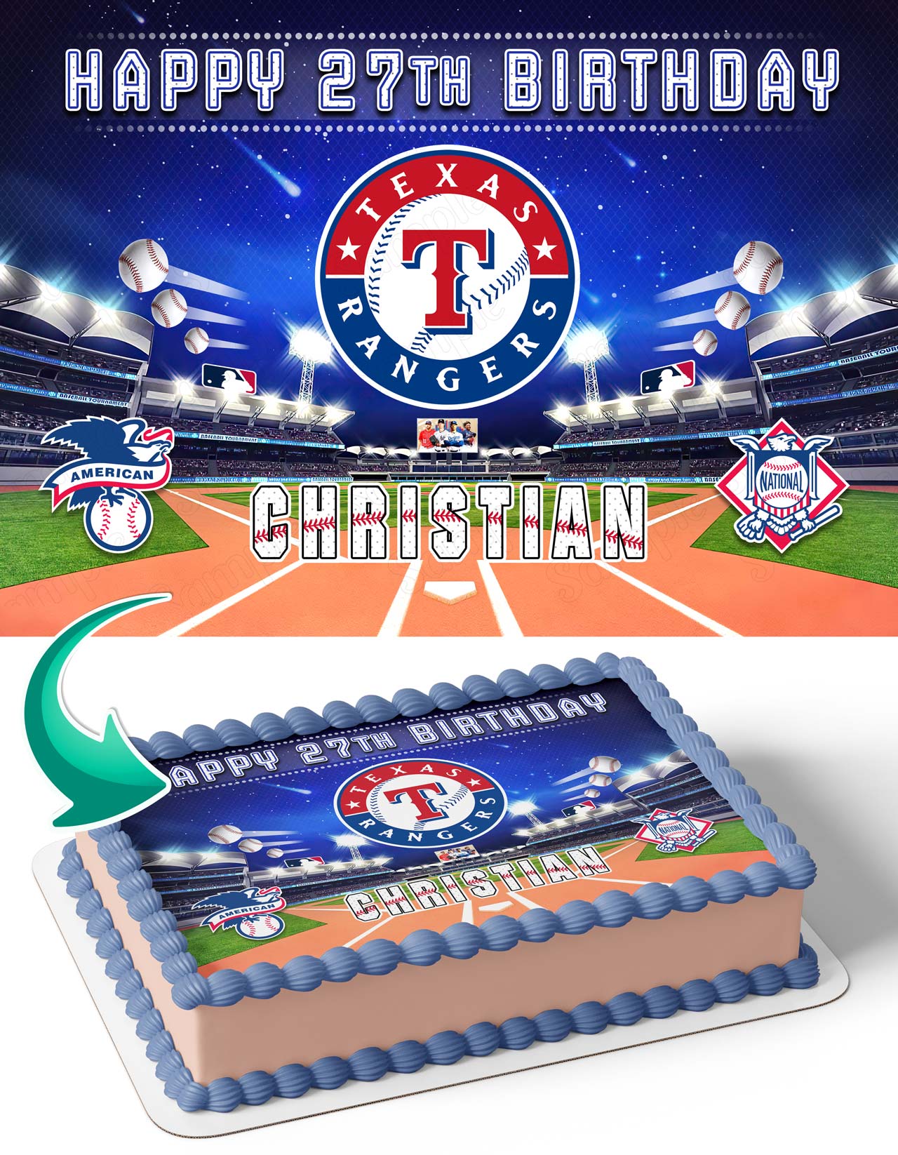 Texas Rangers Baseball Edible Cake Topper