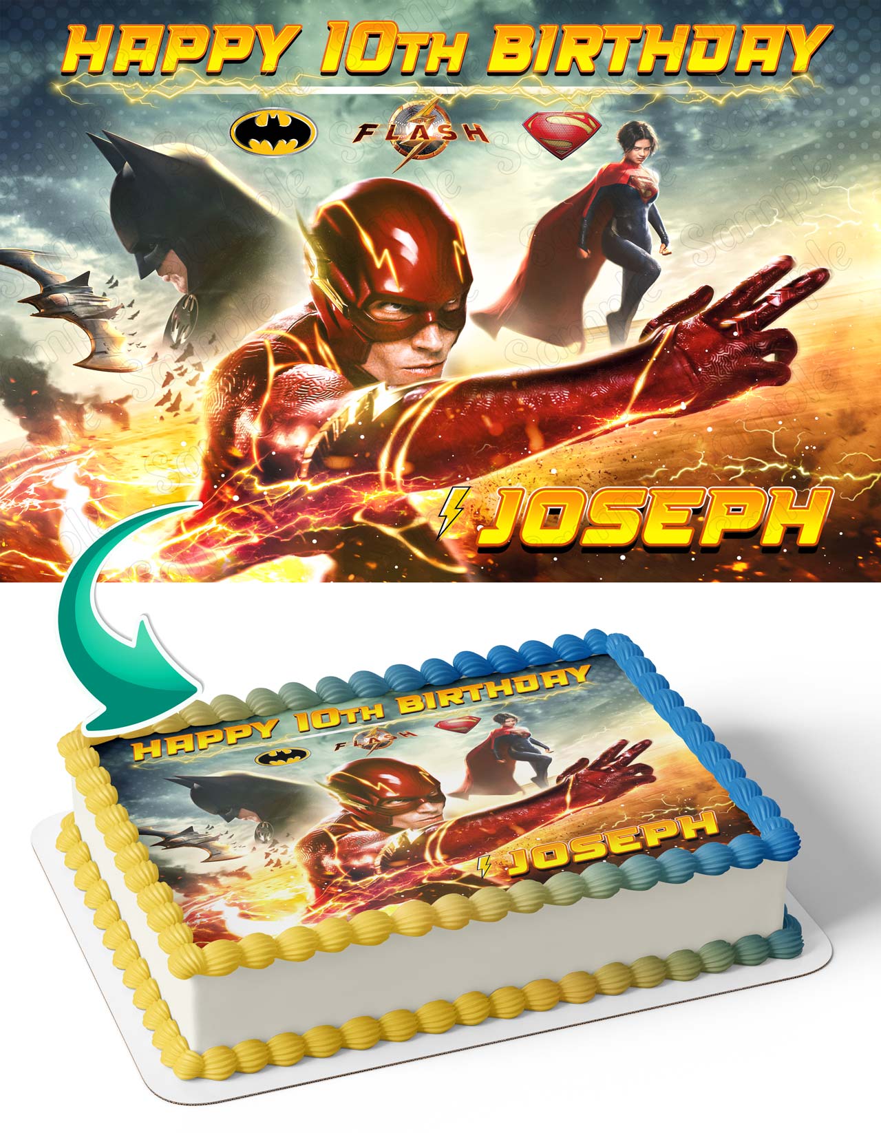 The Flash Batman Super Girl Themed Edible Cake Topper