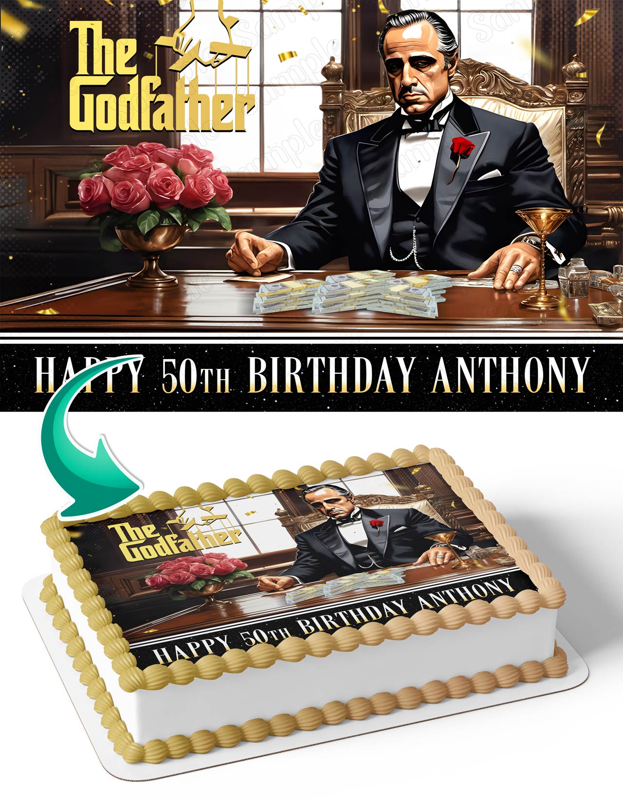 The Godfather Don Vito Corleone Al Pacino Marlon Brando Edible Cake Topper