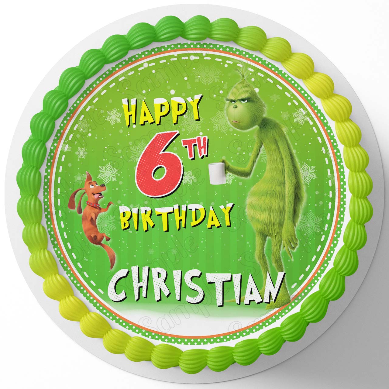 The Grinch Kids Grumpy Round – Icing Sheet Birthday - Personalized Edible Cake Topper | Custom Icing Sheet | Birthday Cake Decoration