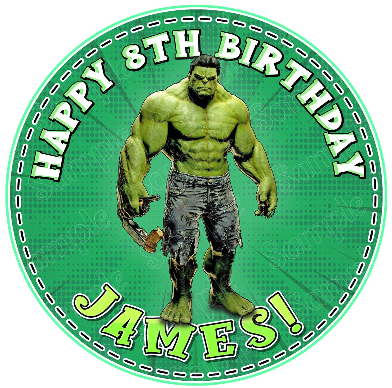 The Incredible Strong Man Green Round – Icing Sheet Birthday - Personalized Edible Cake Topper | Custom Icing Sheet | Birthday Cake Decoration