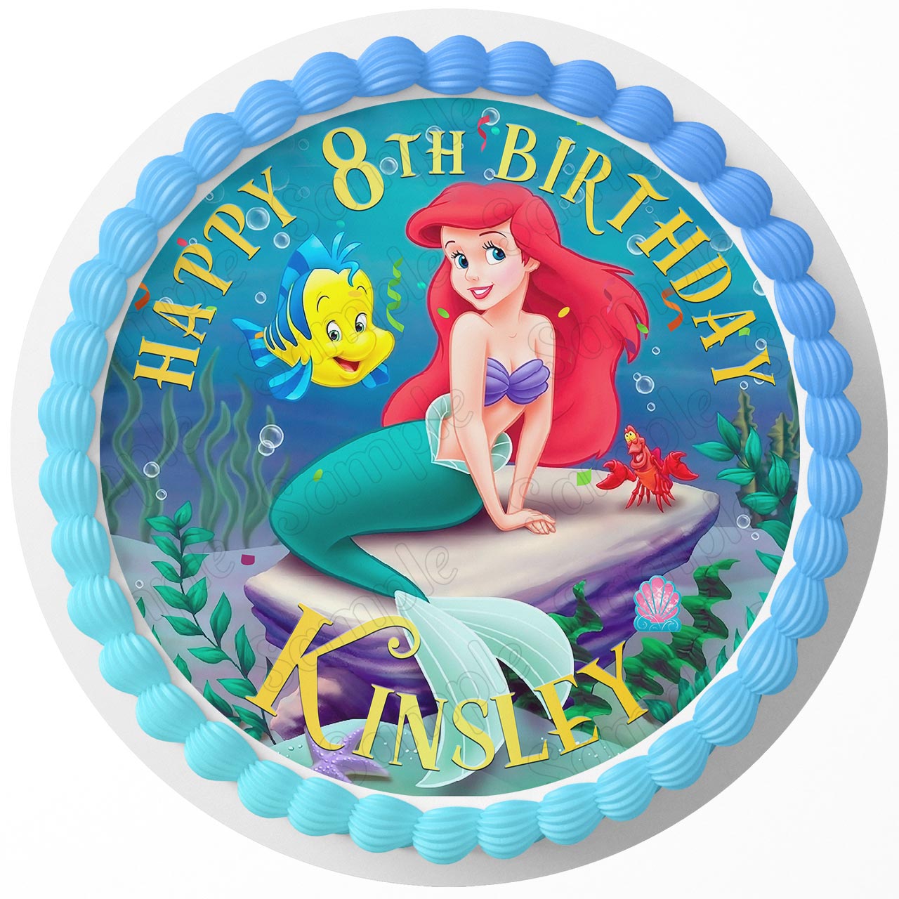 The Little Mermaid Round – Icing Sheet Birthday - Personalized Edible Cake Topper | Custom Icing Sheet | Birthday Cake Decoration