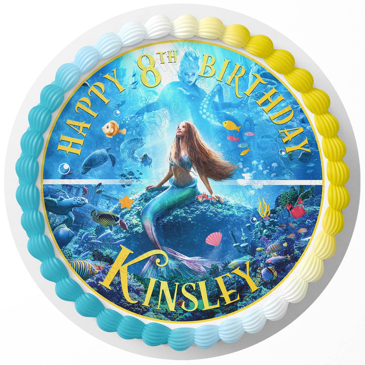 Little Mermaid Kids Cute Princess Round – Icing Sheet Birthday - Personalized Edible Cake Topper | Custom Icing Sheet | Birthday Cake Decoration