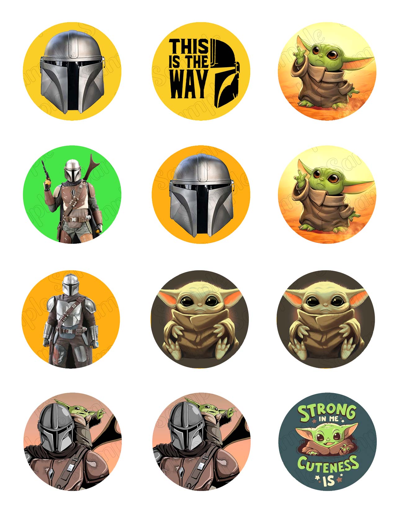 The Mandalorian Baby Yoda Edible Cupcake Toppers – Round Icing Sh - Edible Cake Topper | Icing Sheet | Birthday Cake Decoration