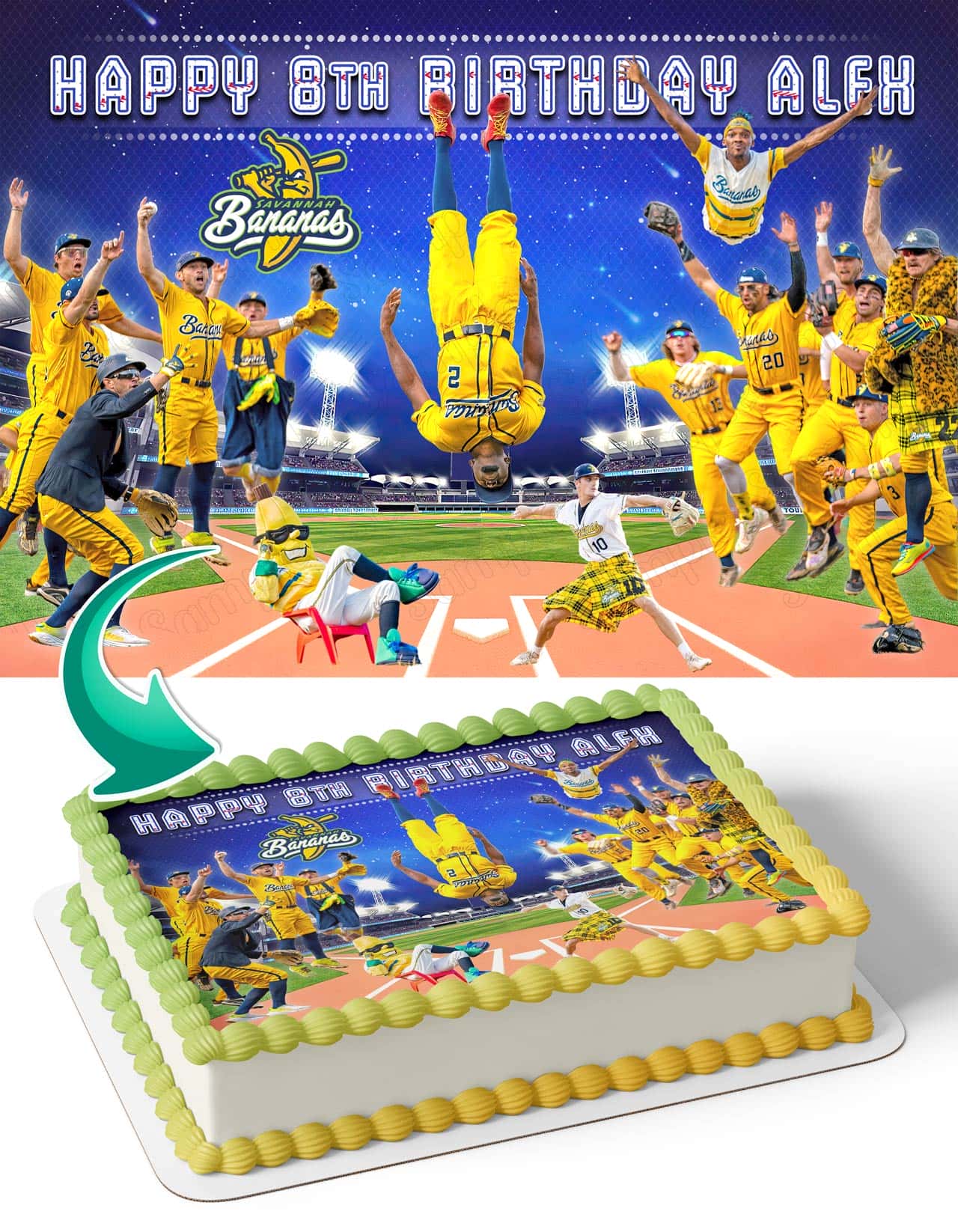 The Savannah Bananas Baseball Edible Cake Topper