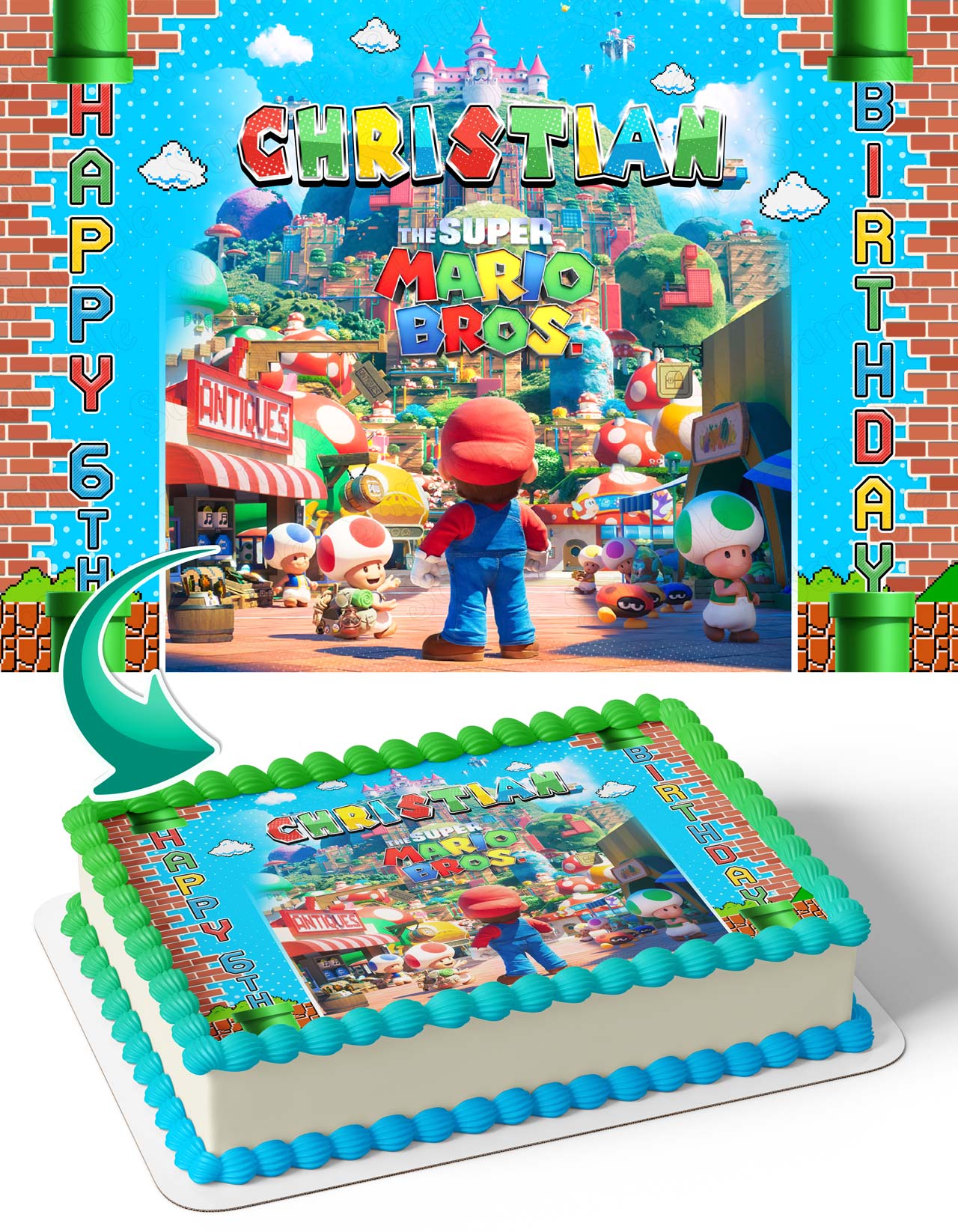 The Super Brother Maro Bros Movie Edible Cake Topper