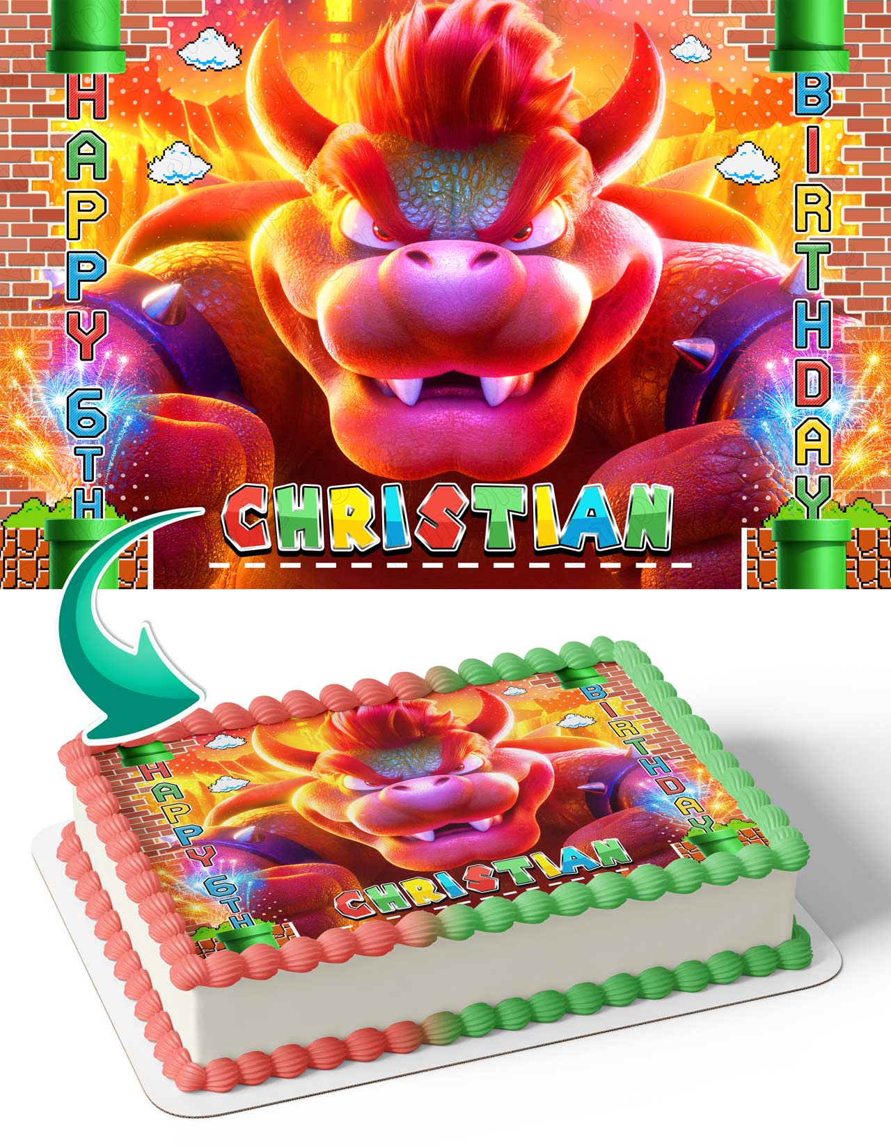 The Super Brother Maro Bros Movie Themed Bowser Edible Cake Topper