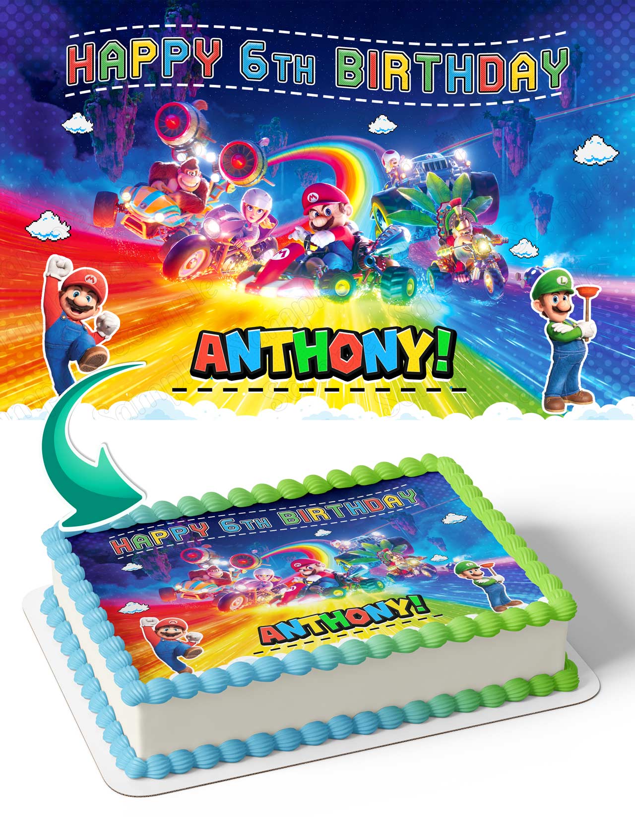The Super Brother Maro Bros Movie Themed Car Mario Luigi Edible Cake Topper