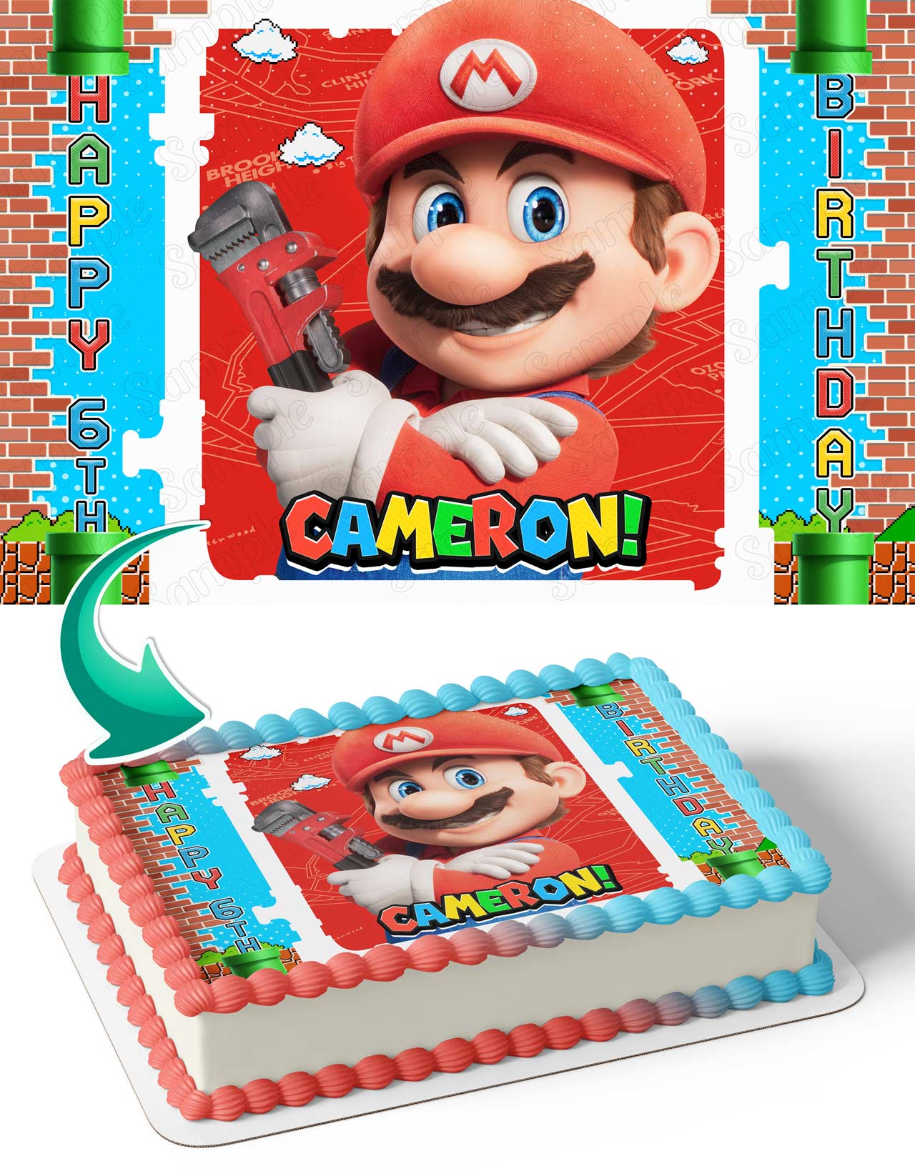 The Super Brother Maro Bros Movie Themed Mario Red Edible Cake Topper