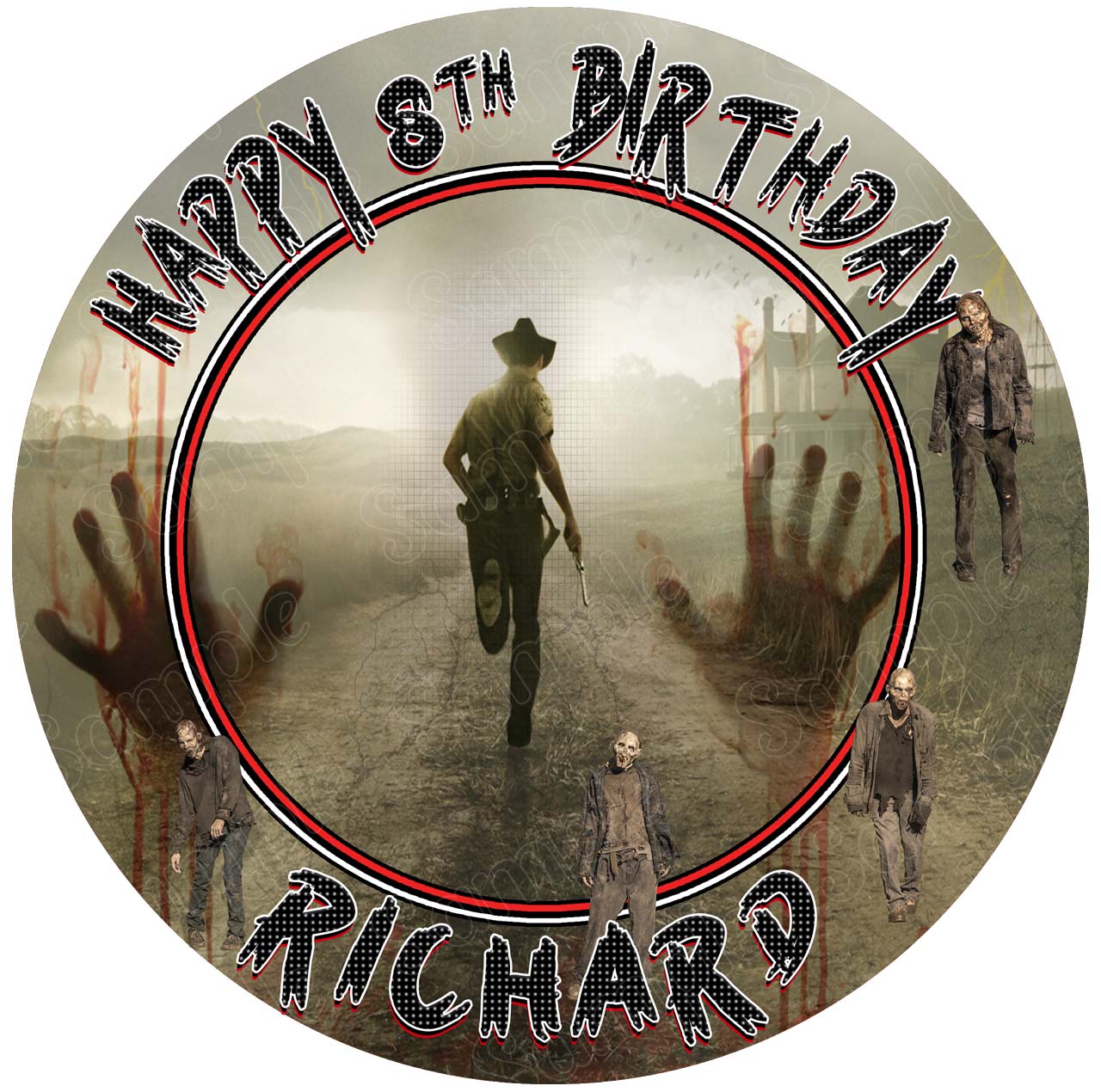Walking Zombies Dead Round – Icing Sheet Birthday - Personalized Edible Cake Topper | Custom Icing Sheet | Birthday Cake Decoration