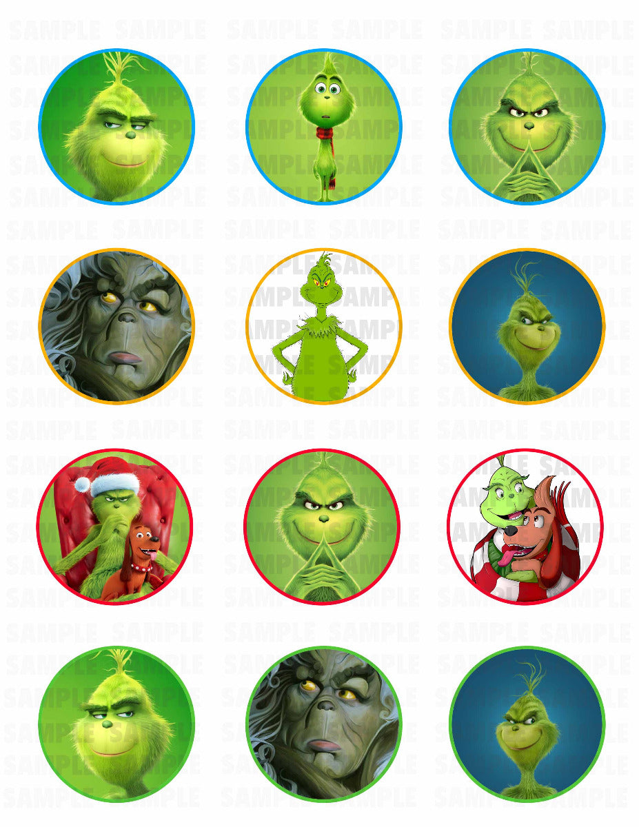 The Grinch Edible Cupcake Toppers – Round Icing Sheet Birthday Pa - Edible Cake Topper | Icing Sheet | Birthday Cake Decoration