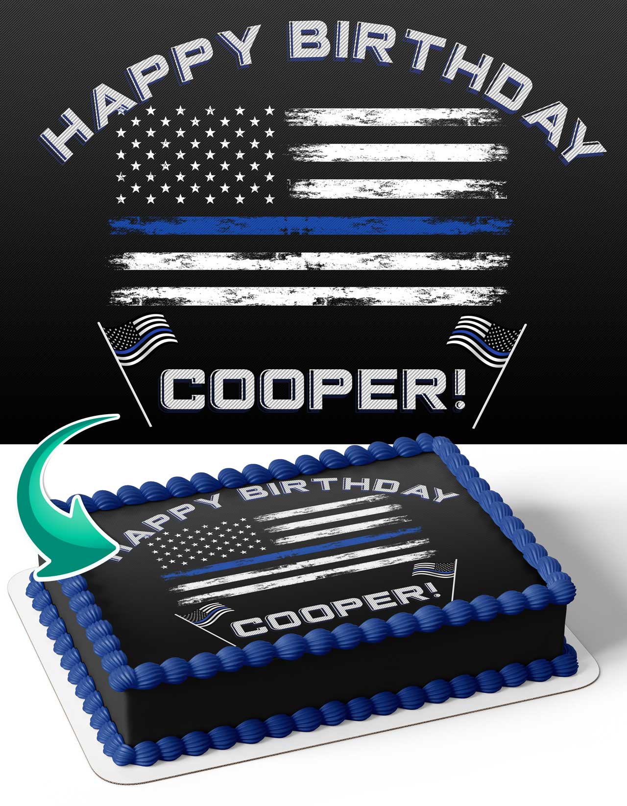 Thin Blue Line Flag Police Edible Cake Topper