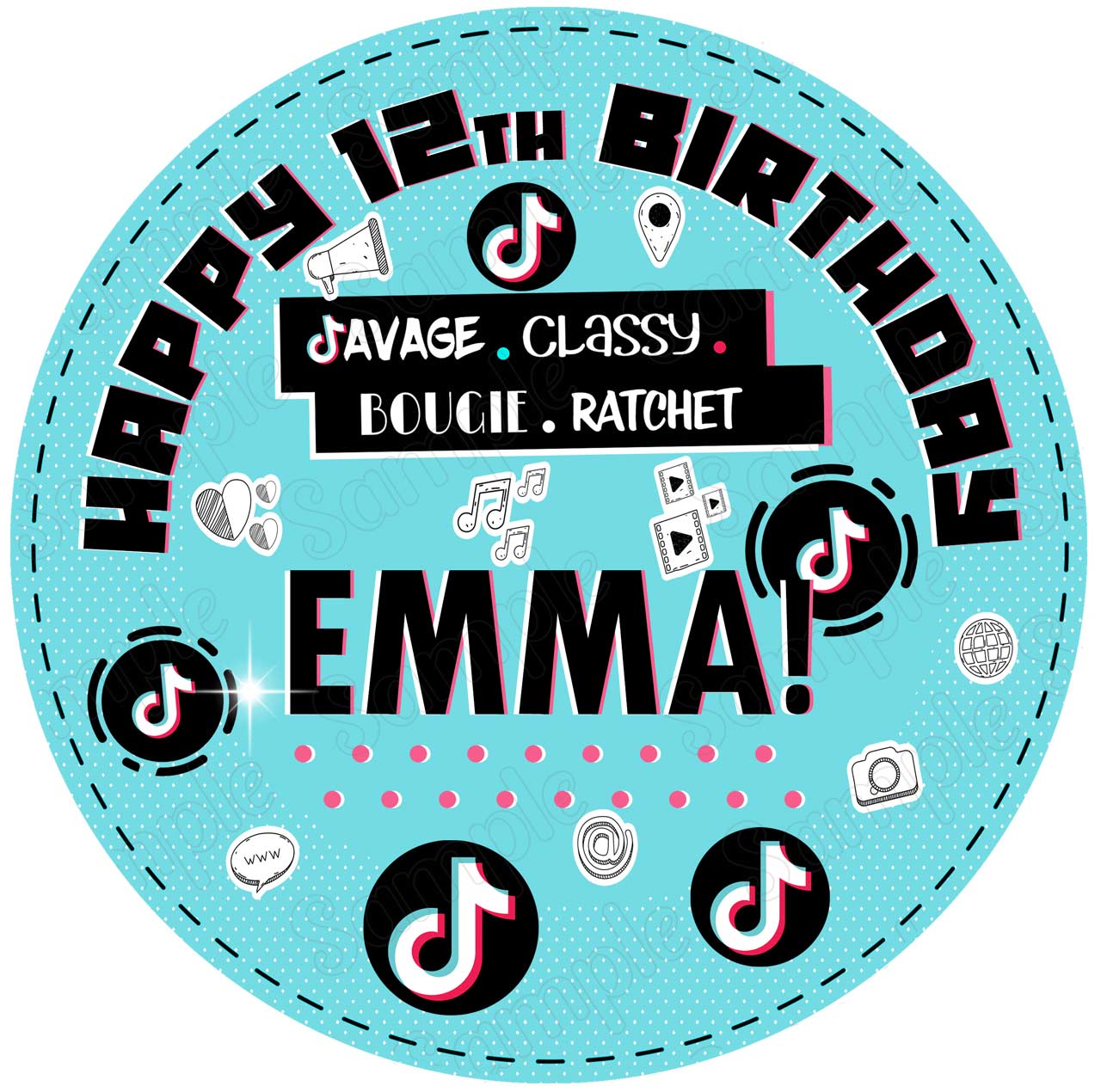 Tiktok Super Star Fan Round – Icing Sheet Birthday - Personalized Edible Cake Topper | Custom Icing Sheet | Birthday Cake Decoration