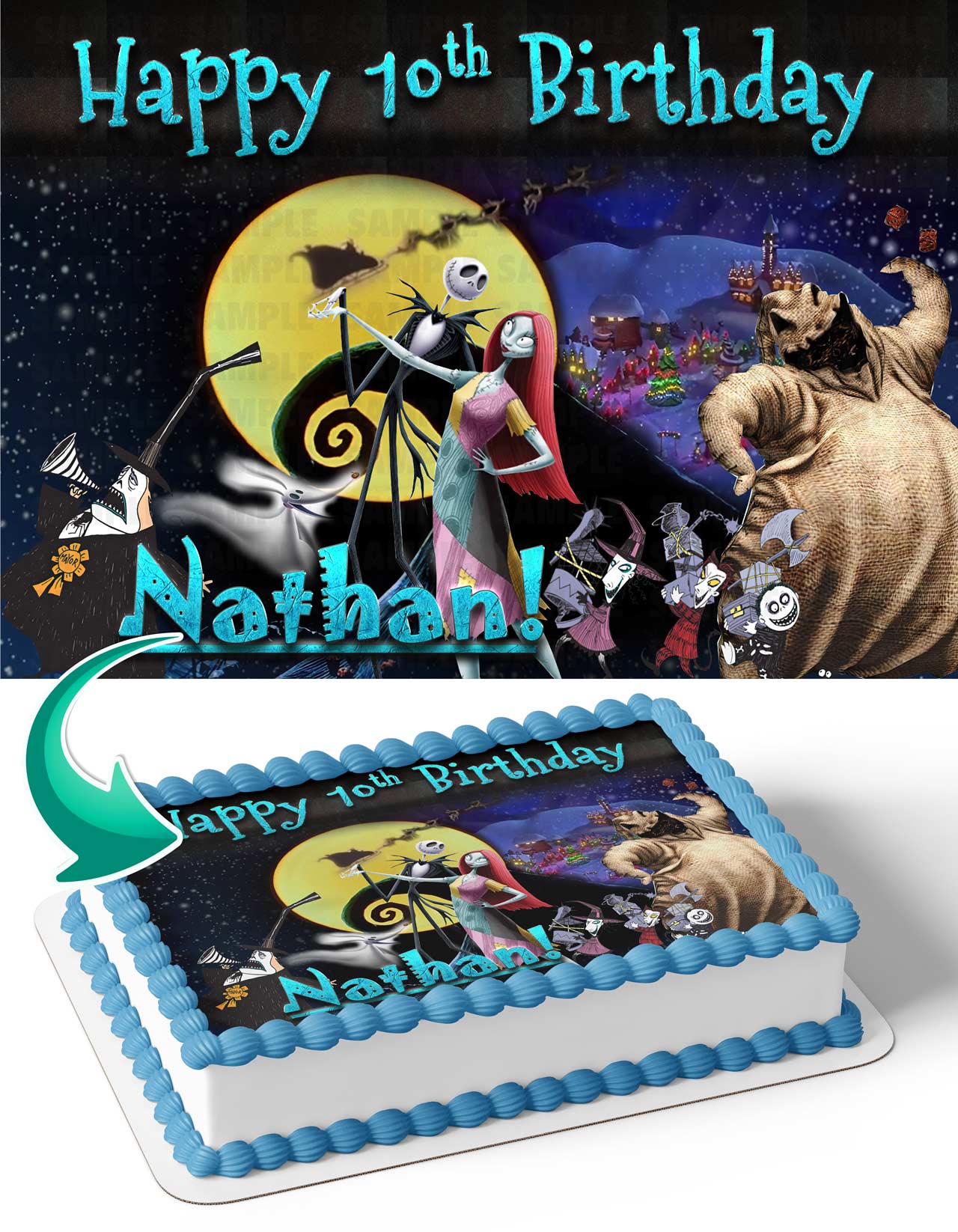 Tim Burtons The Nightmare Before Christmas Jack Skellington Sally Edible Cake Topper
