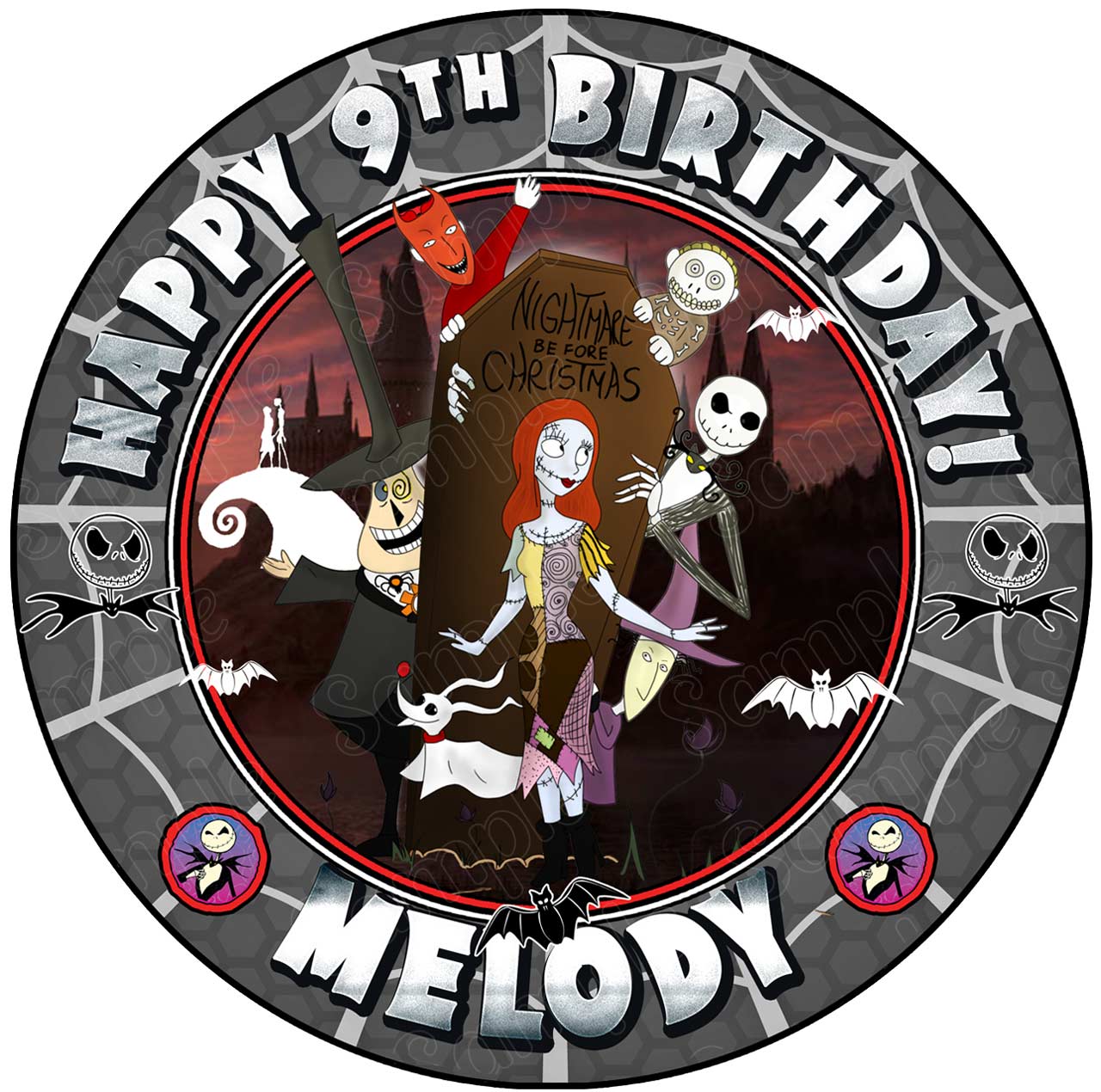 Nightmare Before Christmas Jack Skellington Sally Round – Icing S - Personalized Edible Cake Topper | Custom Icing Sheet | Birthday Cake Decoration
