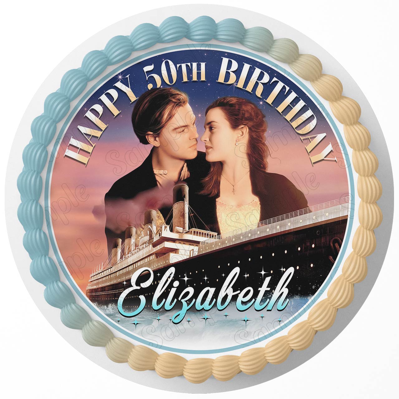 Titanic Retro Ship Round – Icing Sheet Birthday - Personalized Edible Cake Topper | Custom Icing Sheet | Birthday Cake Decoration
