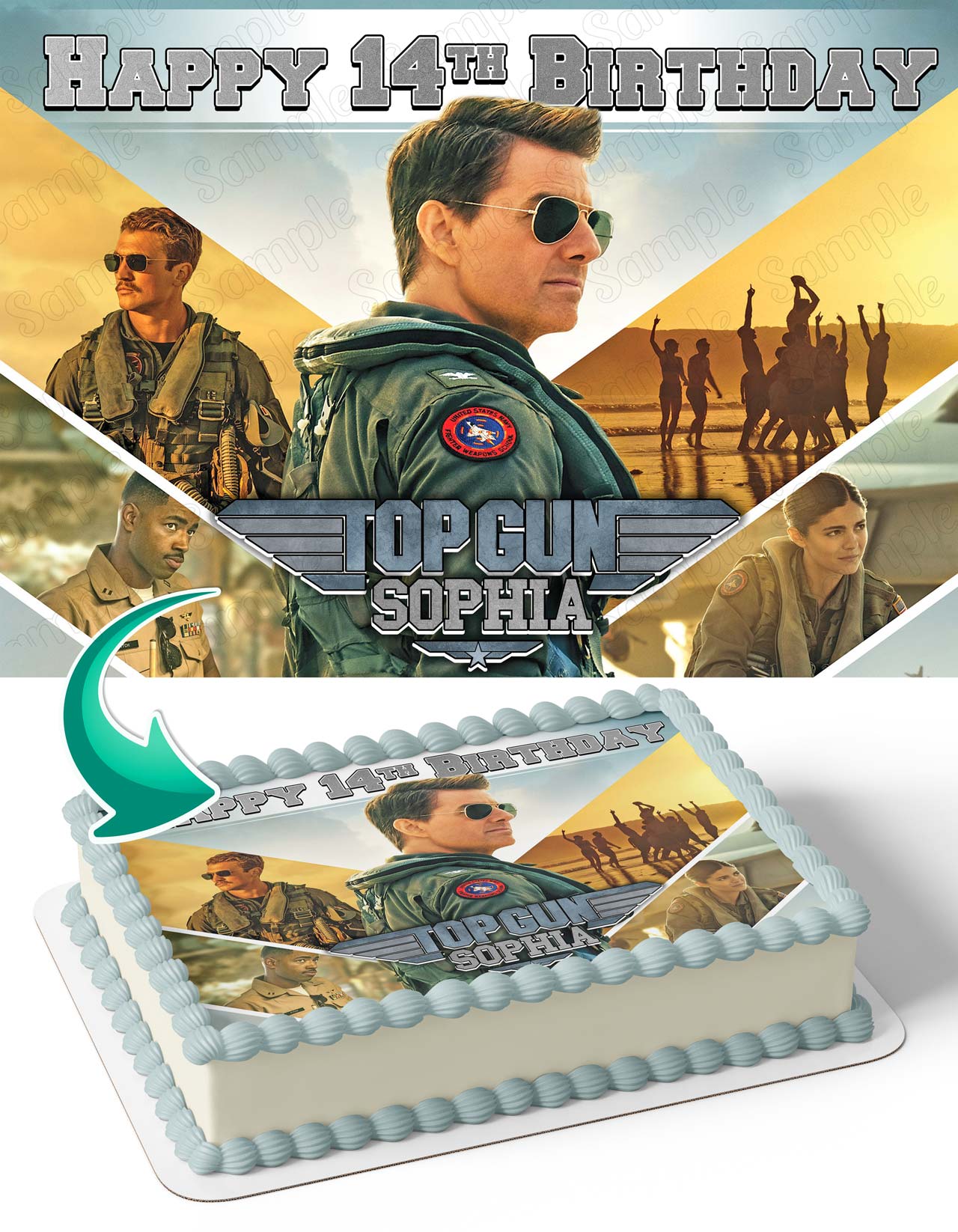 Top Gun Maverick Tom Cruise Miles Teller Edible Cake Topper