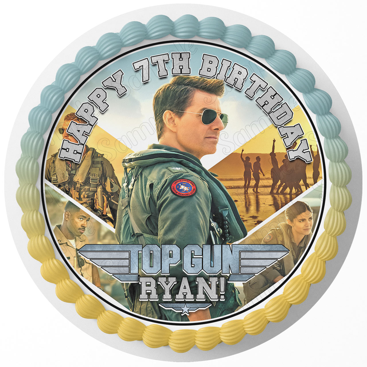 Top Maverick Tom Gun Miles Teller Round – Icing Sheet Birthday - Personalized Edible Cake Topper | Custom Icing Sheet | Birthday Cake Decoration