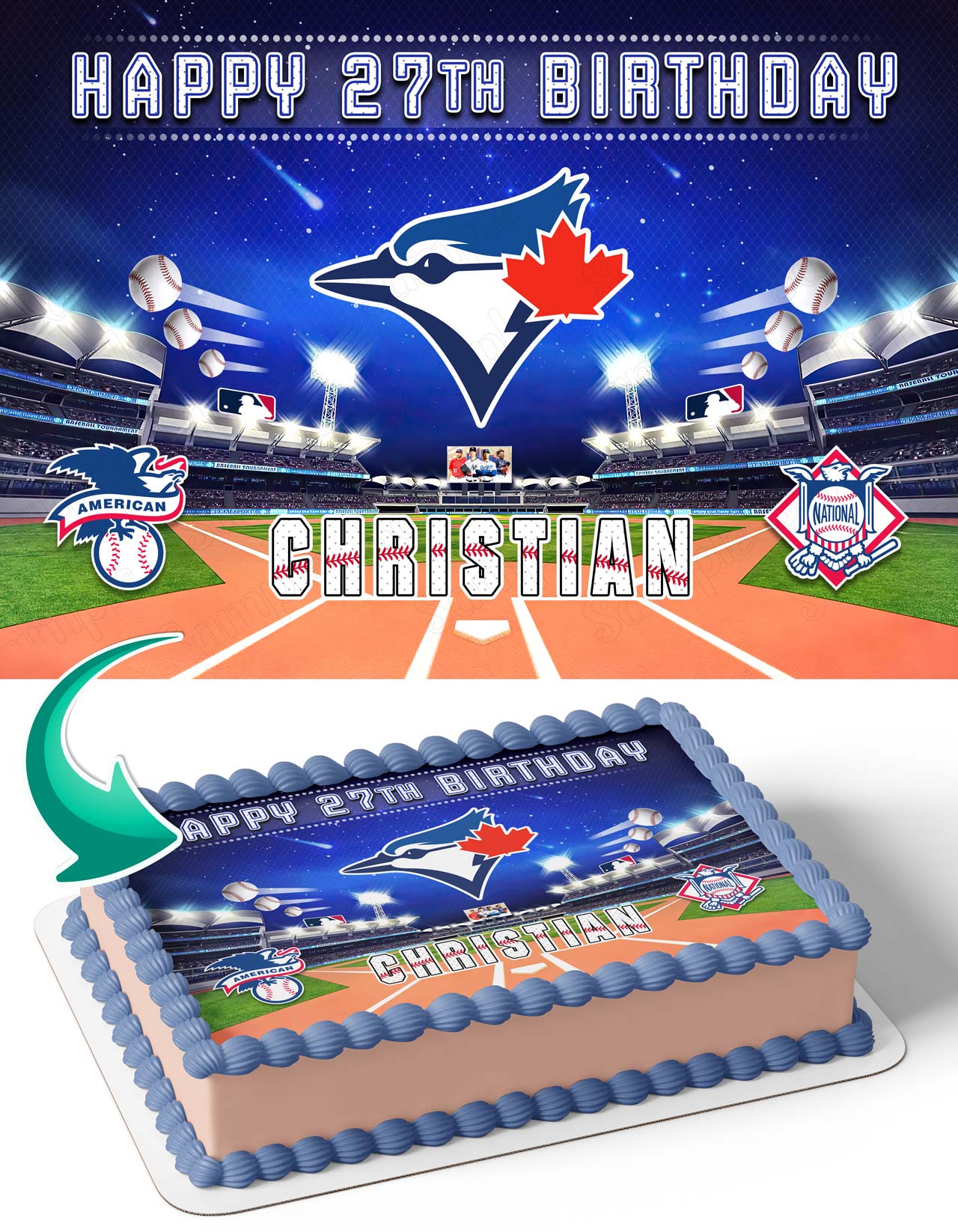 Toronto Blue Jays Baseball Edible Cake Topper
