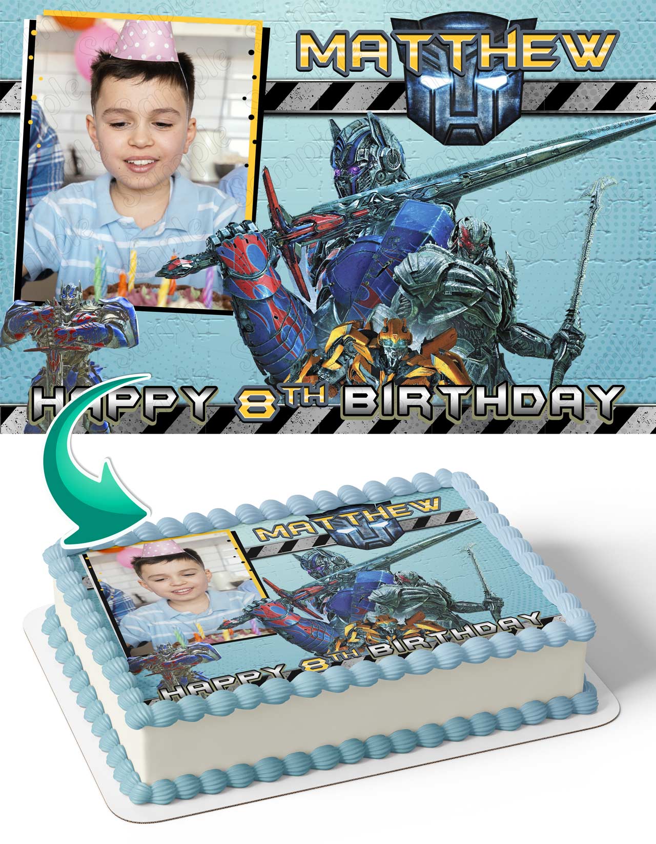 Tranformer Optimus Prime Bumblebee Photo Frame – Birthday Image - Personalized Edible Cake Topper | Custom Icing Sheet | Birthday Cake Decoration