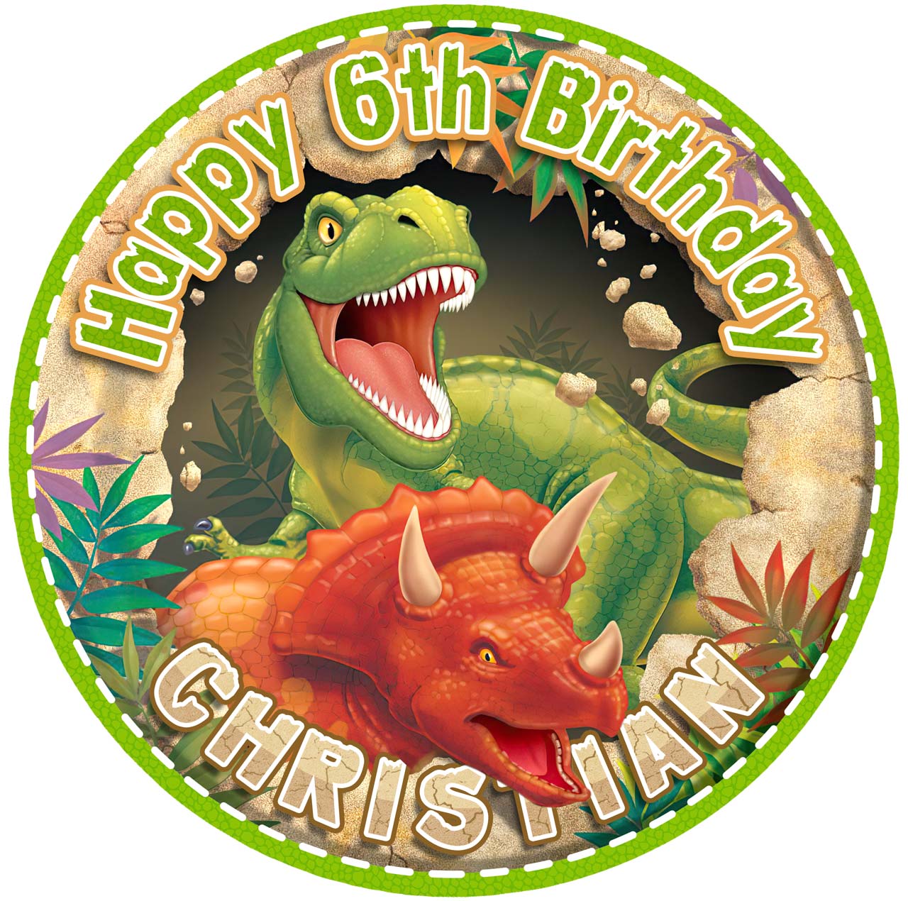 TRex Dinosaurs BVC Round – Icing Sheet Birthday - Personalized Edible Cake Topper | Custom Icing Sheet | Birthday Cake Decoration